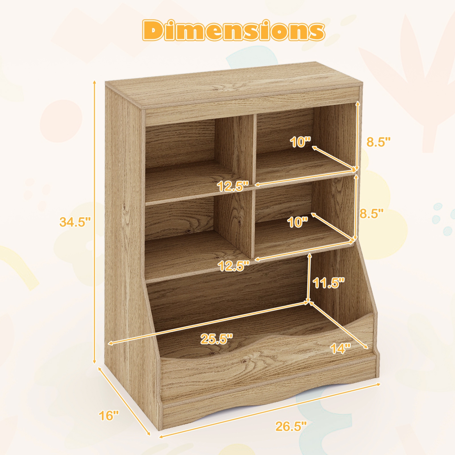 Kids 3-Tier Bookcase with Storage Bins and Multi-Functional Cabinet