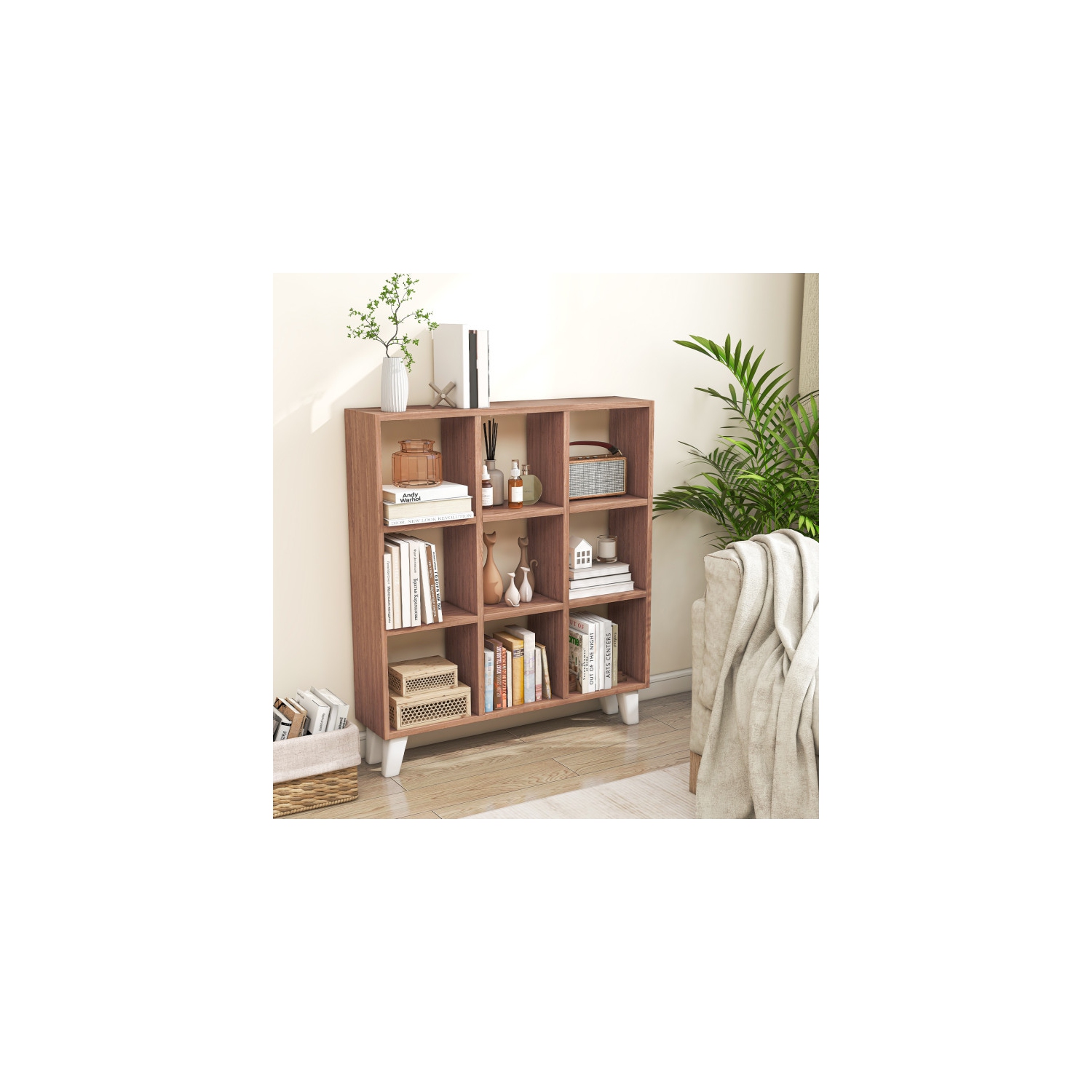 Bibliothèque autonome à 9 cubes – Bibliothèque avec tablettes amovibles et base surélevée