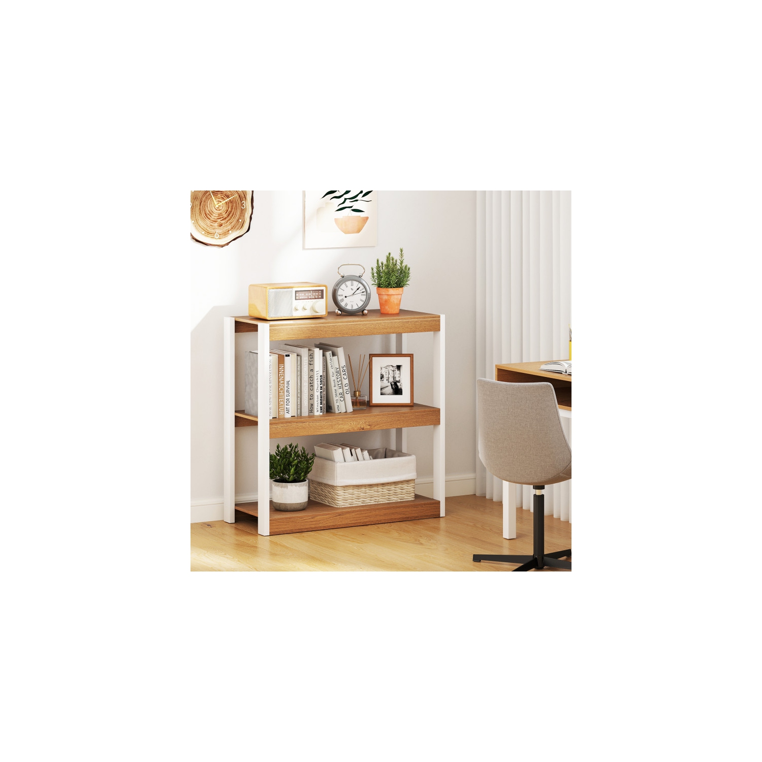 Space-Saving 3-Tier Wooden Bookshelf – Storage Bookcase with Anti-Tipping Kits