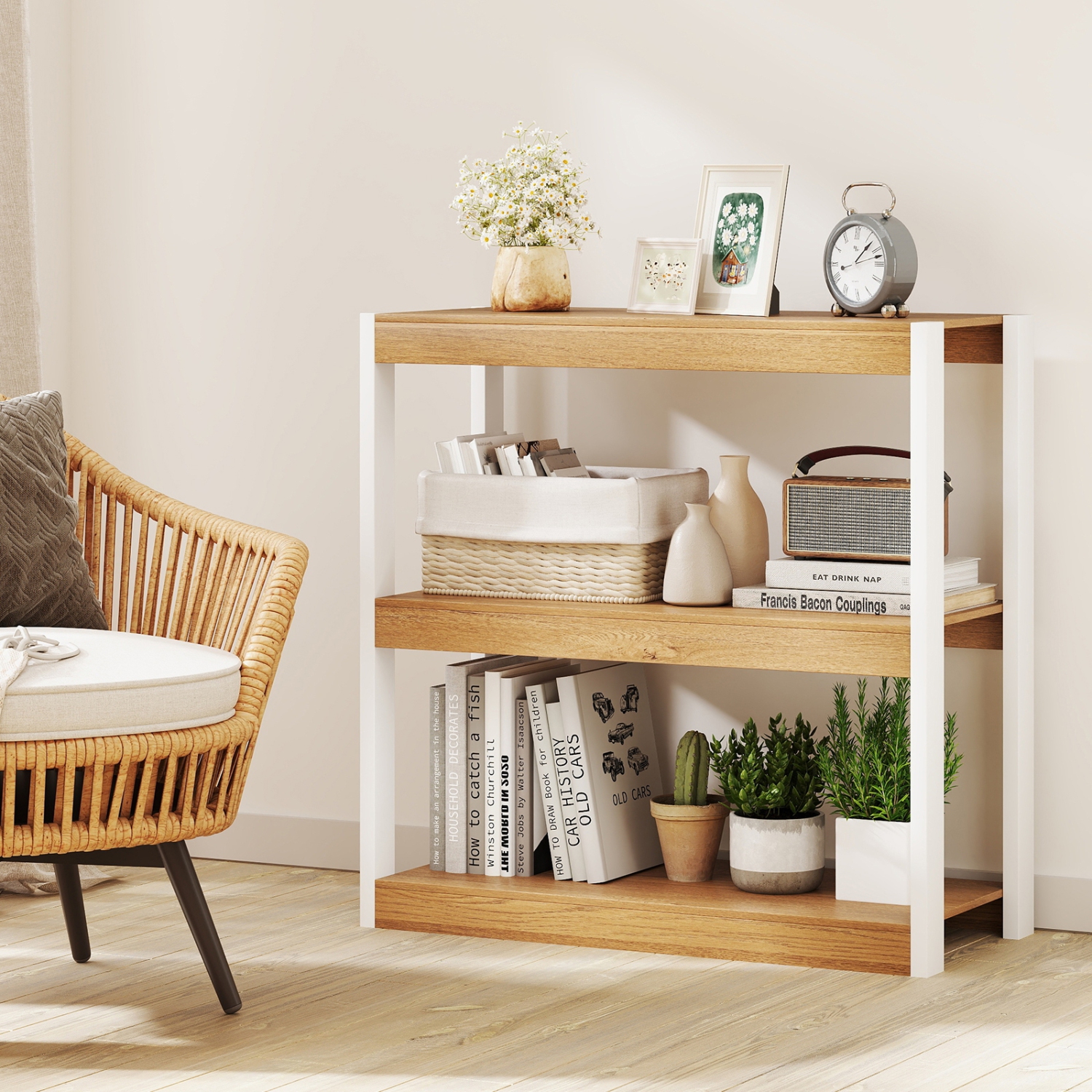 Space-Saving 3-Tier Wooden Bookshelf – Storage Bookcase with Anti-Tipping Kits