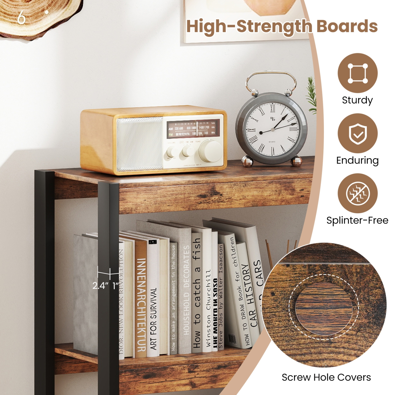 Space-Saving 3-Tier Wooden Bookshelf – Storage Bookcase with Anti-Tipping Kits