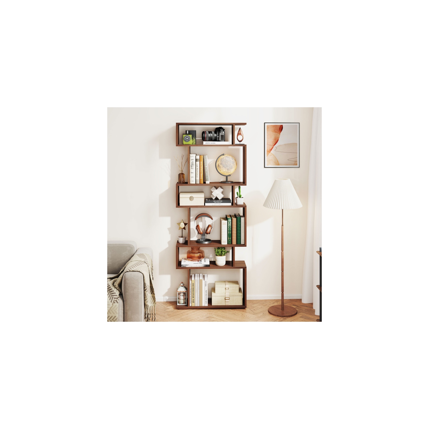 Bibliothèque géométrique moderne à 6 niveaux – Présentoir bibliothèque pour la maison et le bureau