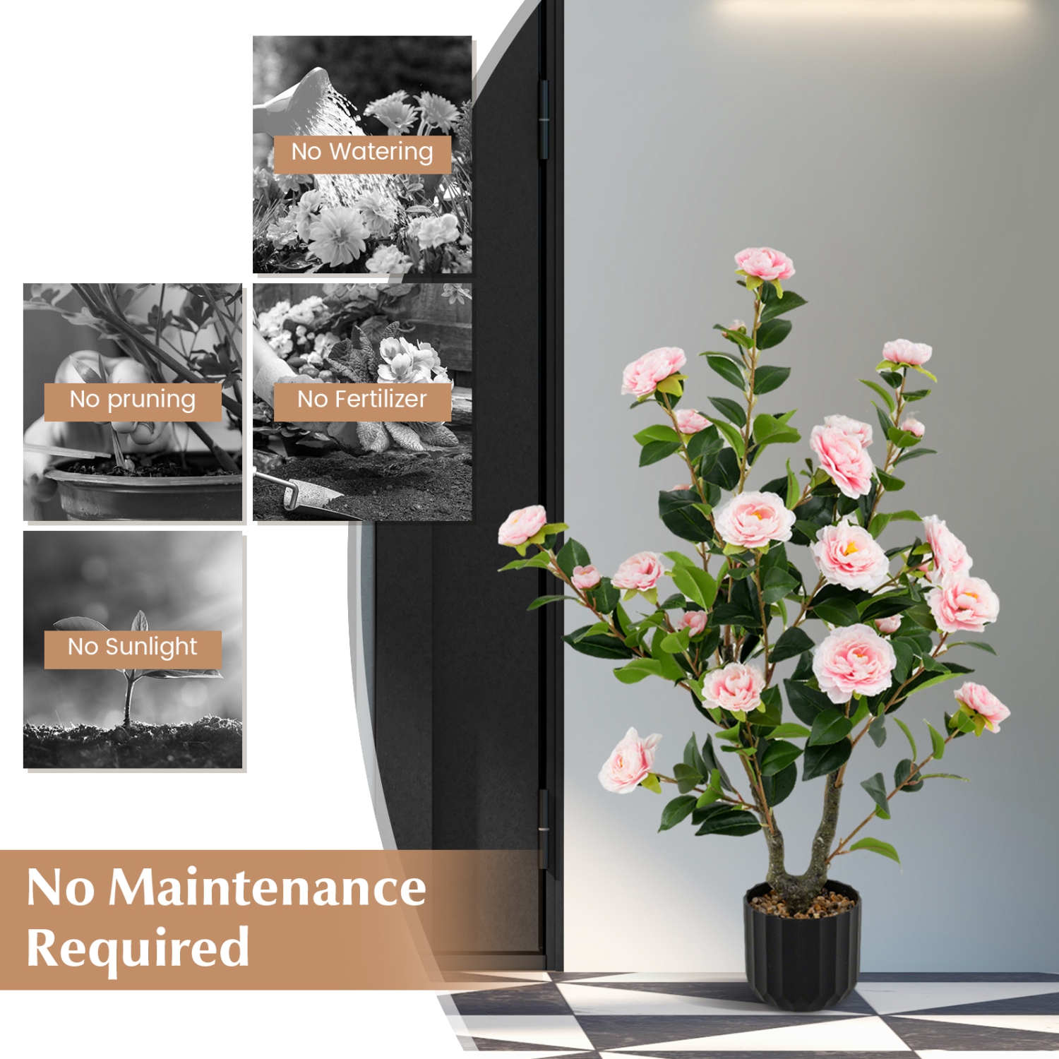 Gymax 38'' Artificial Camellia Tree Faux Floral Plant Fake Tree for Decoration Pink