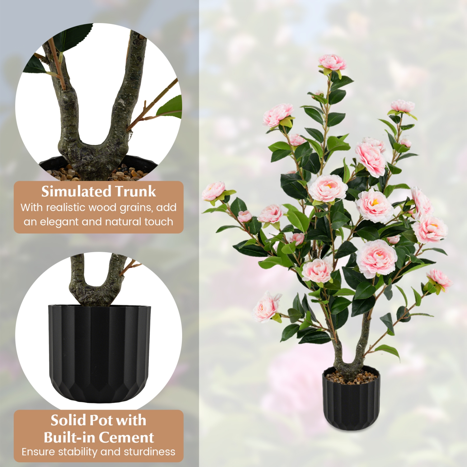 Gymax 38'' Artificial Camellia Tree Faux Floral Plant Fake Tree for Decoration Pink