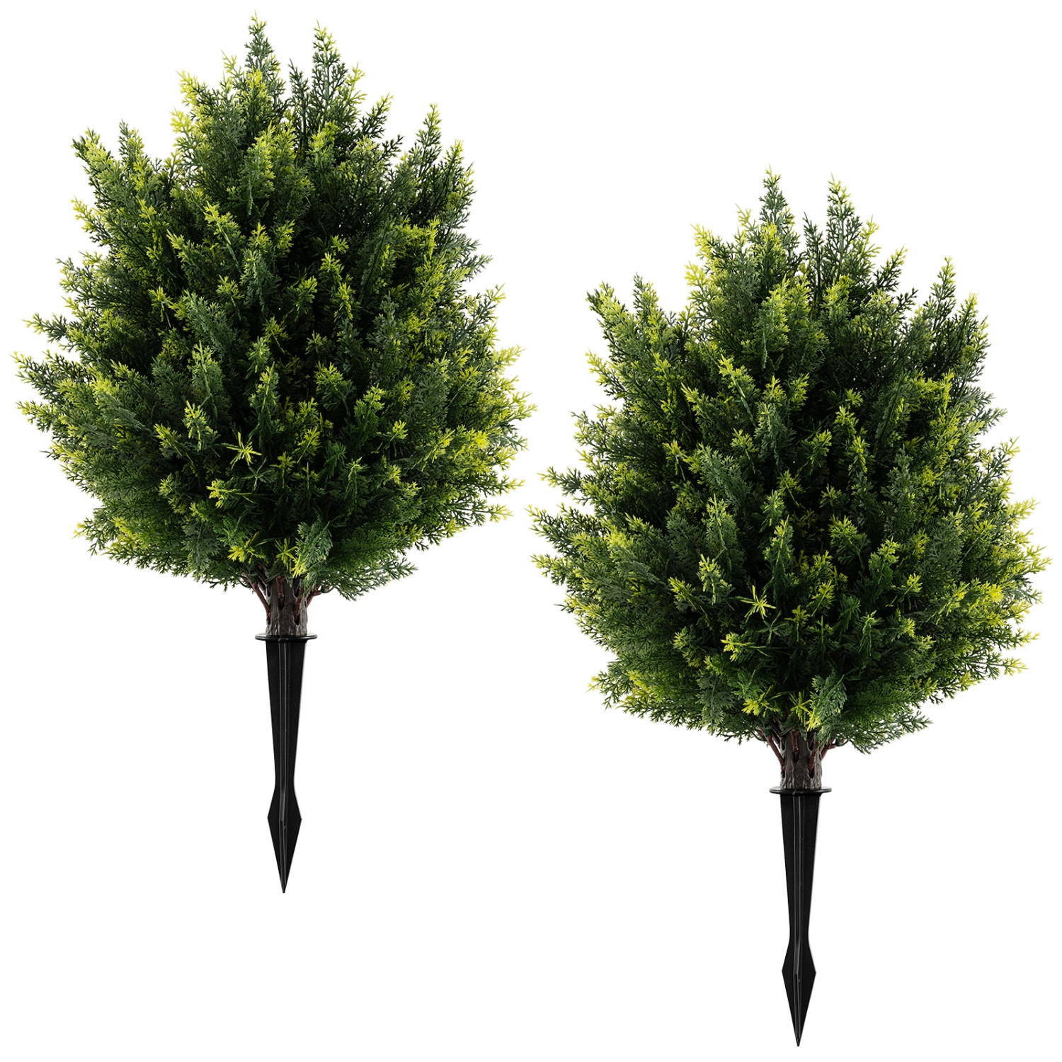Gymax 2 Pack 24'' Artificial Cypress Topiary Ball Tree Set w/Ground Spike Decoration
