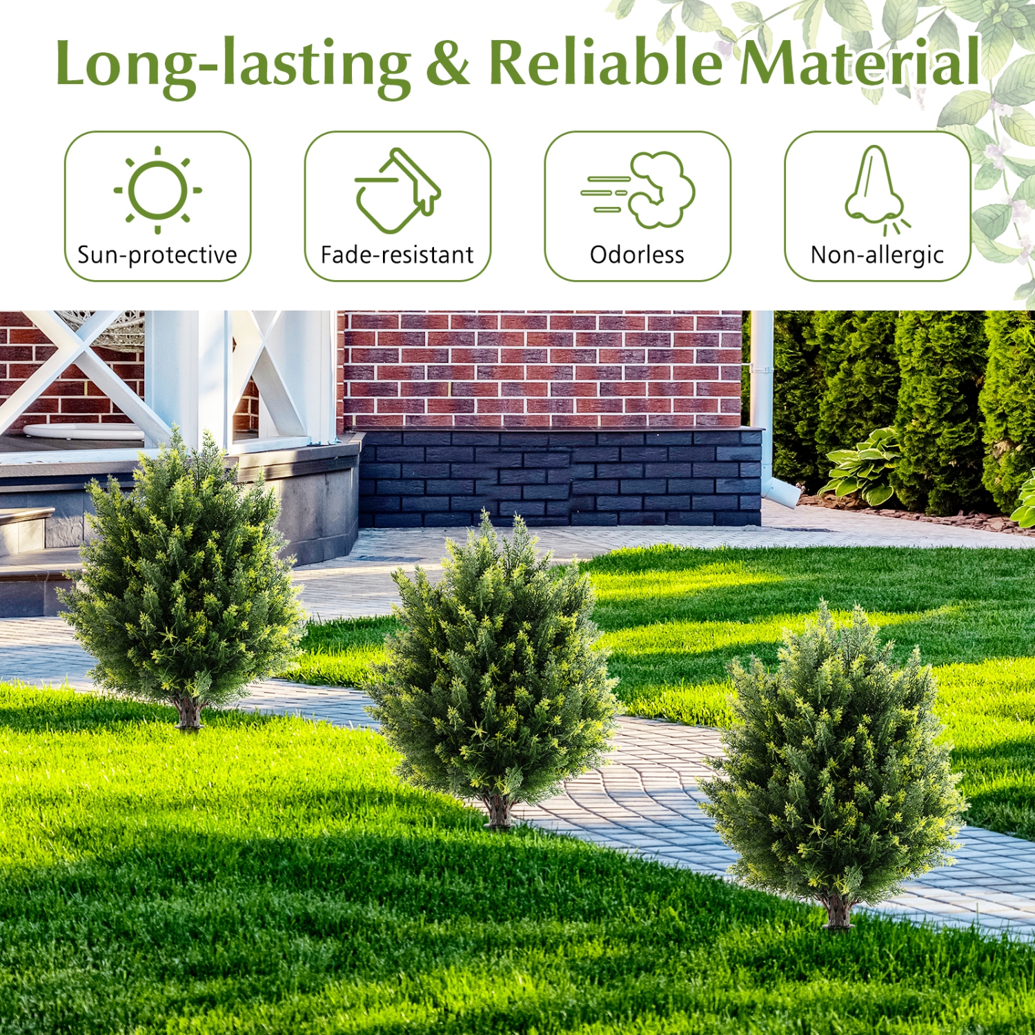 Gymax 2 Pack 24'' Artificial Cypress Topiary Ball Tree Set w/Ground Spike Decoration