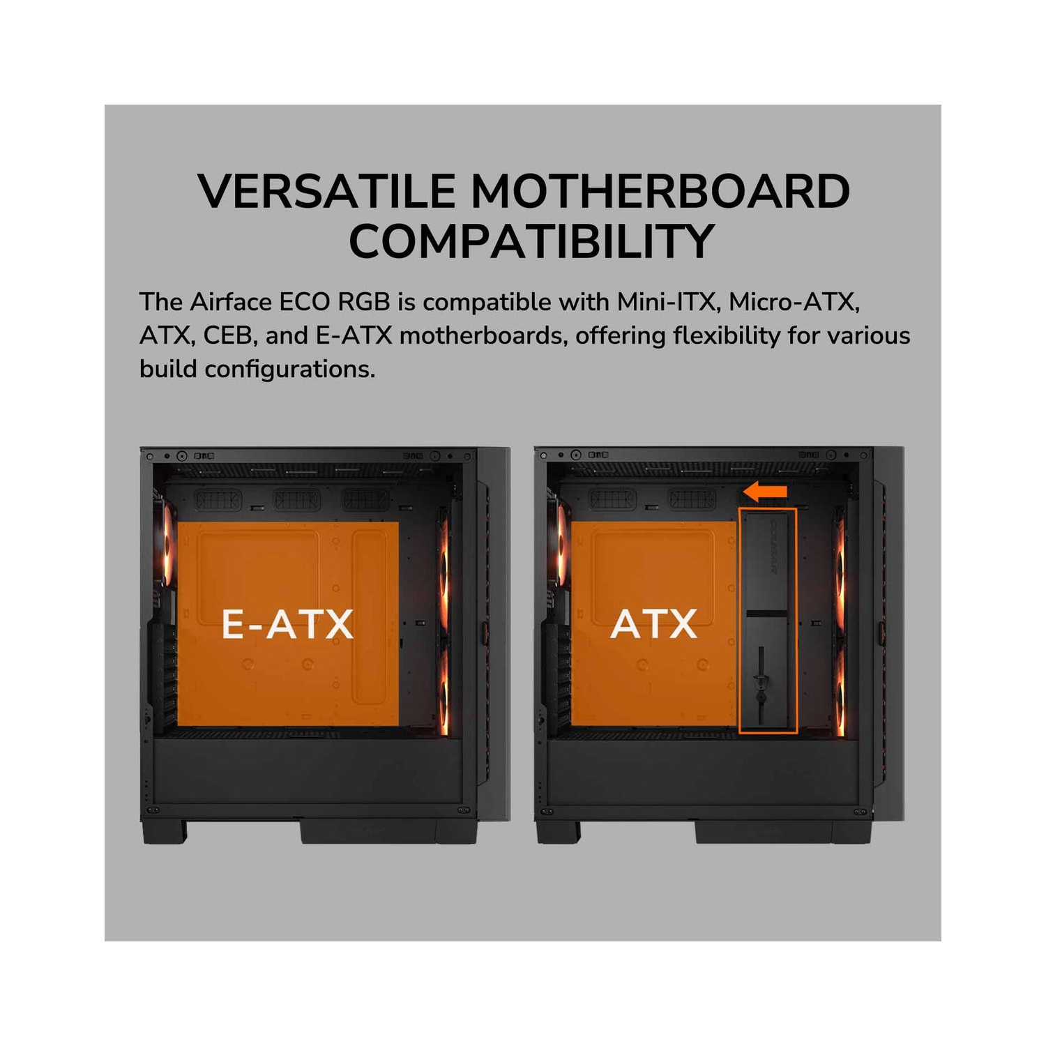 Cougar Airface ECO RGB Mid Tower ATX Computer Case, Tempered Glass Side Panel, 2 x 180mm 1 x 120mm ARGB Fan Pre-Installed, Black