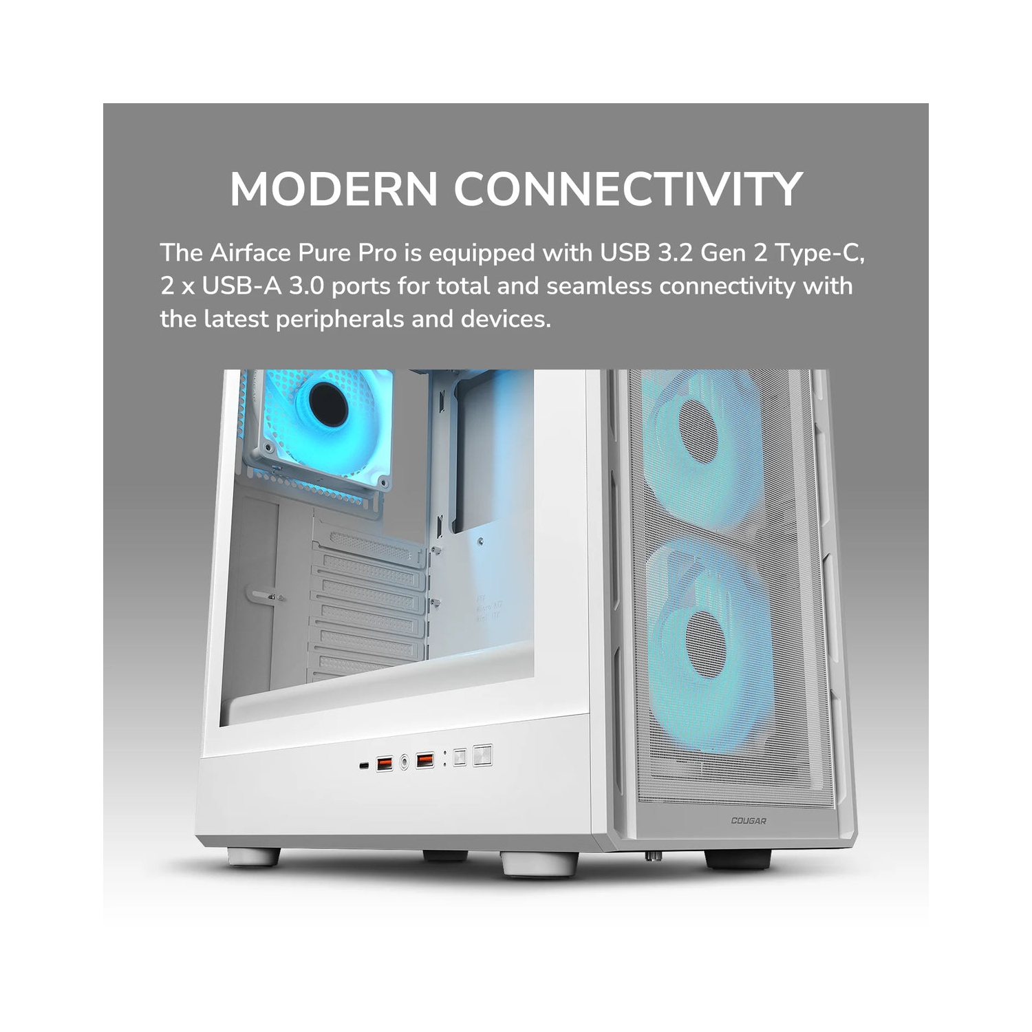 Cougar Airface Pure Pro Mid Tower ATX Computer Case, Tempered Glass Side Panel, 4 x 120mm RGB Fan Pre-Installed, White