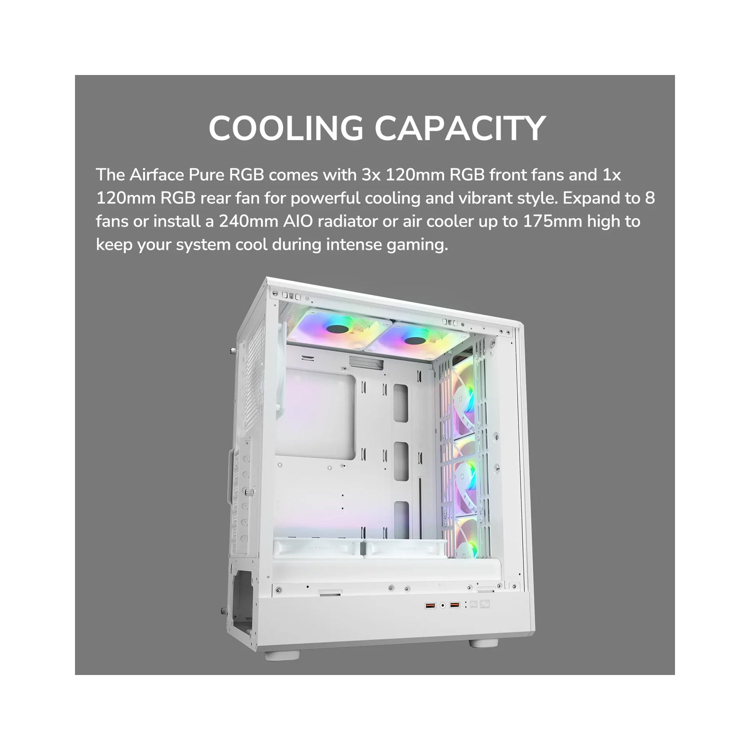 Cougar Airface Pure RGB Mid Tower ATX Computer Case, Tempered Glass Side Panel, 4 x 120mm RGB Fan Pre-Installed, White