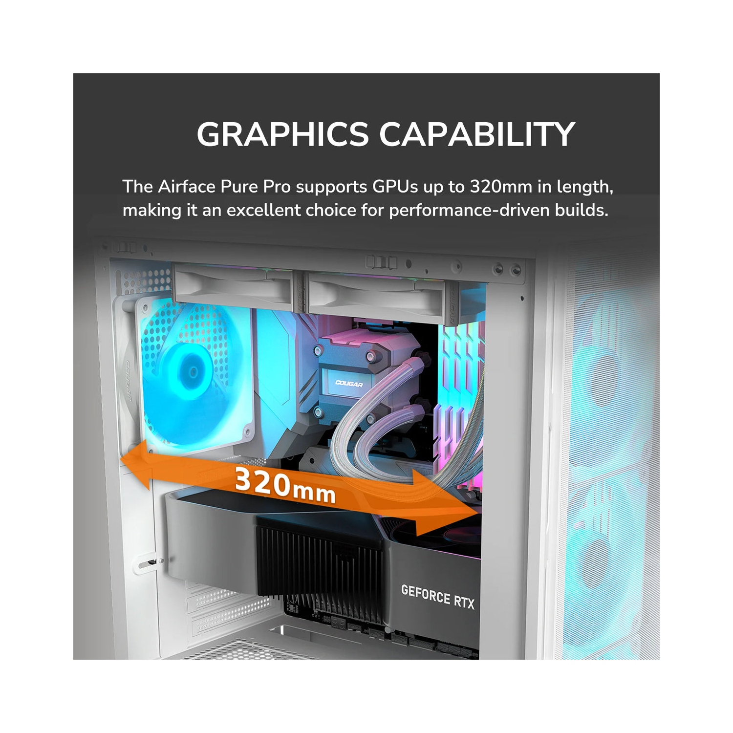 Cougar Airface Pure Pro Mid Tower ATX Computer Case, Tempered Glass Side Panel, 4 x 120mm RGB Fan Pre-Installed, Black