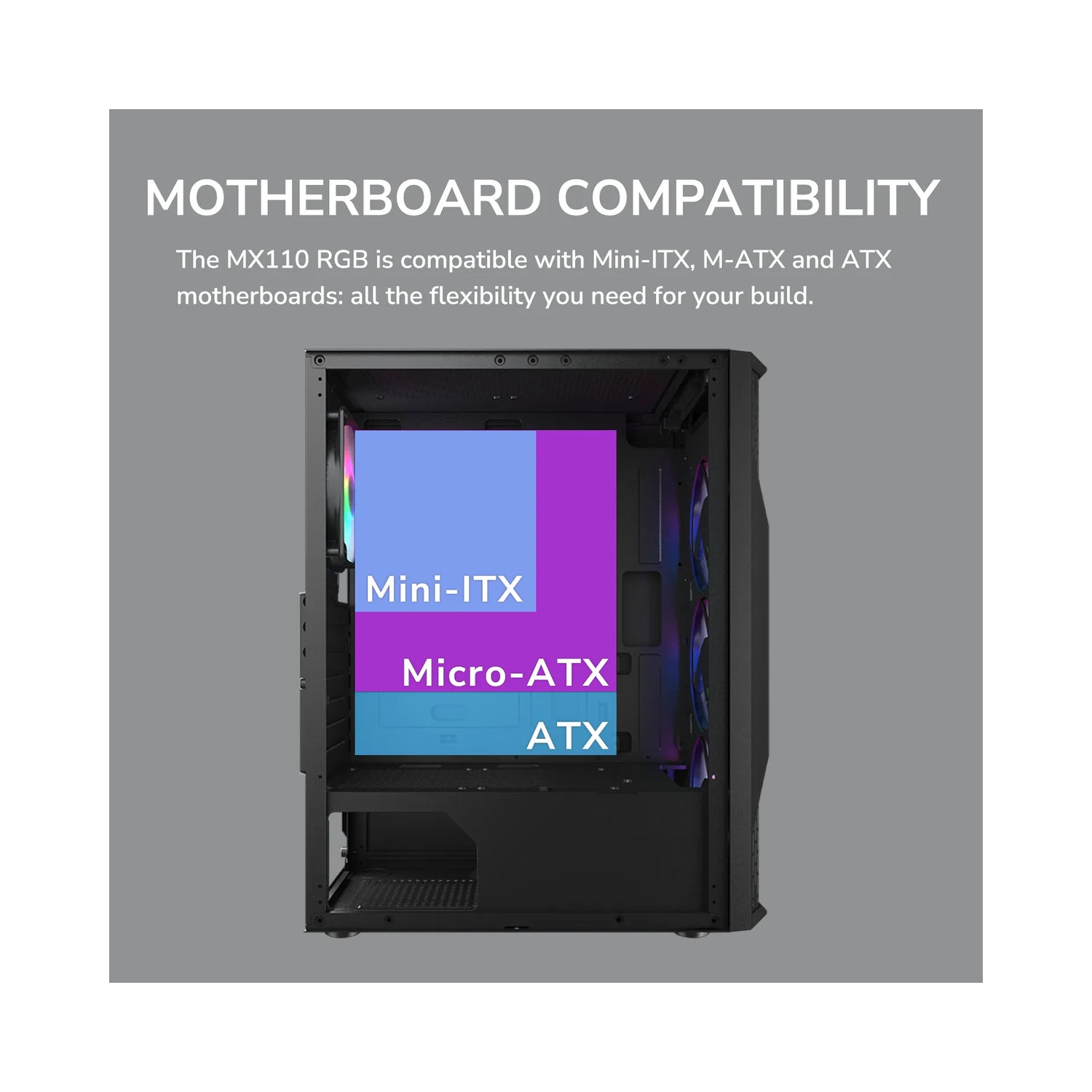 Cougar MX110 RGB Mid Tower ATX Computer Case, Tempered Glass Side Panel, 4 x 120mm ARGB Fans Pre-Installed, Black