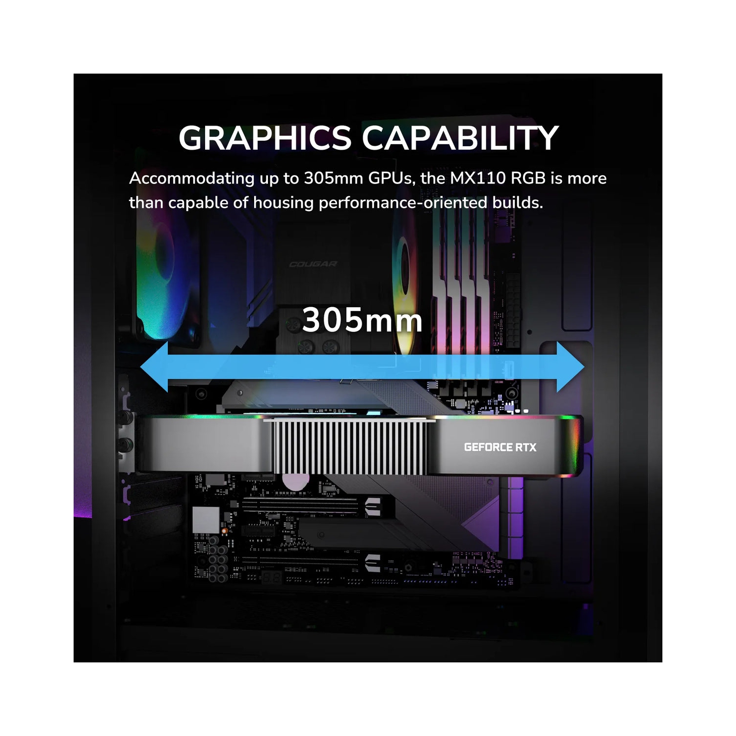 Cougar MX110 RGB Mid Tower ATX Computer Case, Tempered Glass Side Panel, 4 x 120mm ARGB Fans Pre-Installed, Black