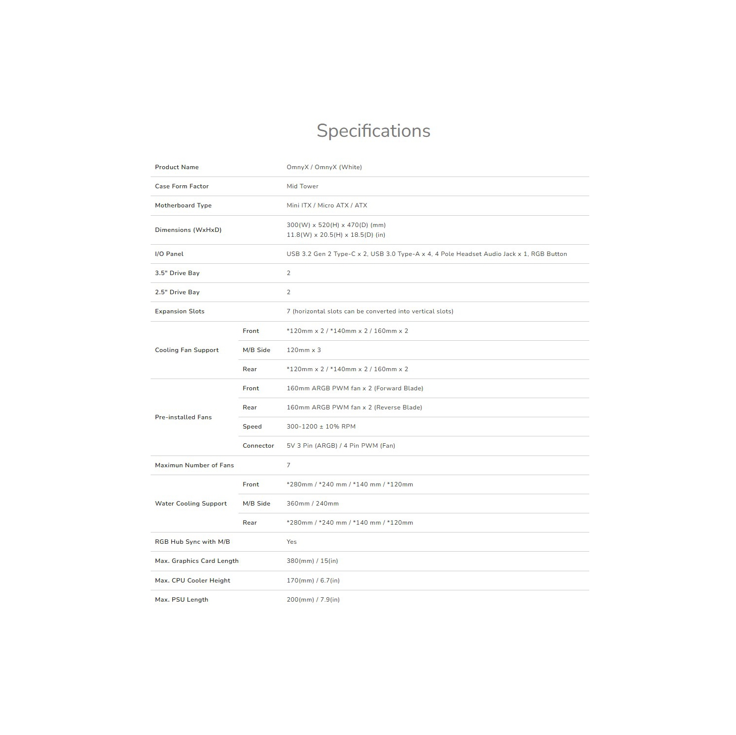 Cougar OmnyX RGB Mid Tower ATX Computer Case, Tempered Glass Side Panel, 4 x 160mm ARGB Fans Pre-Installed, Black