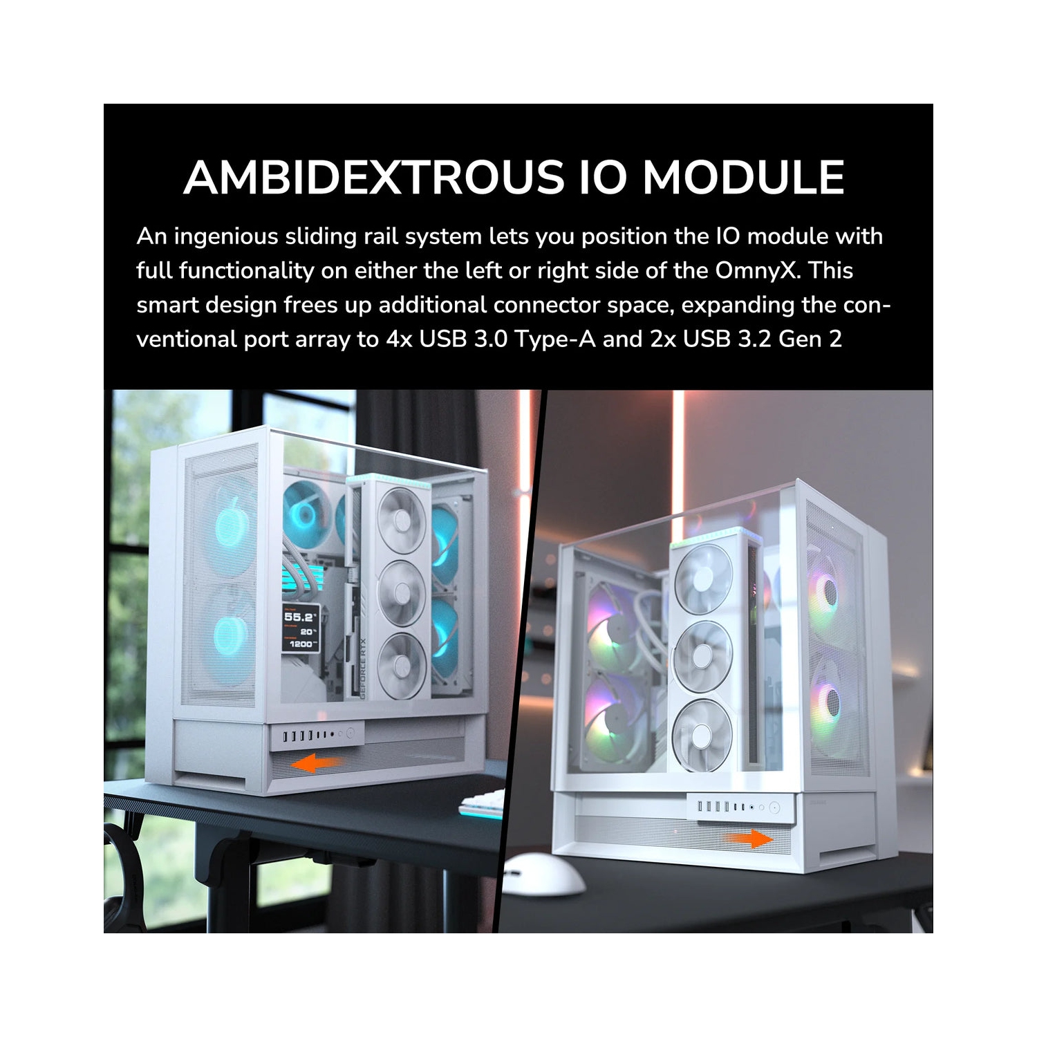 Cougar OmnyX RGB Mid Tower ATX Computer Case, Tempered Glass Side Panel, 4 x 160mm ARGB Fans Pre-Installed, White