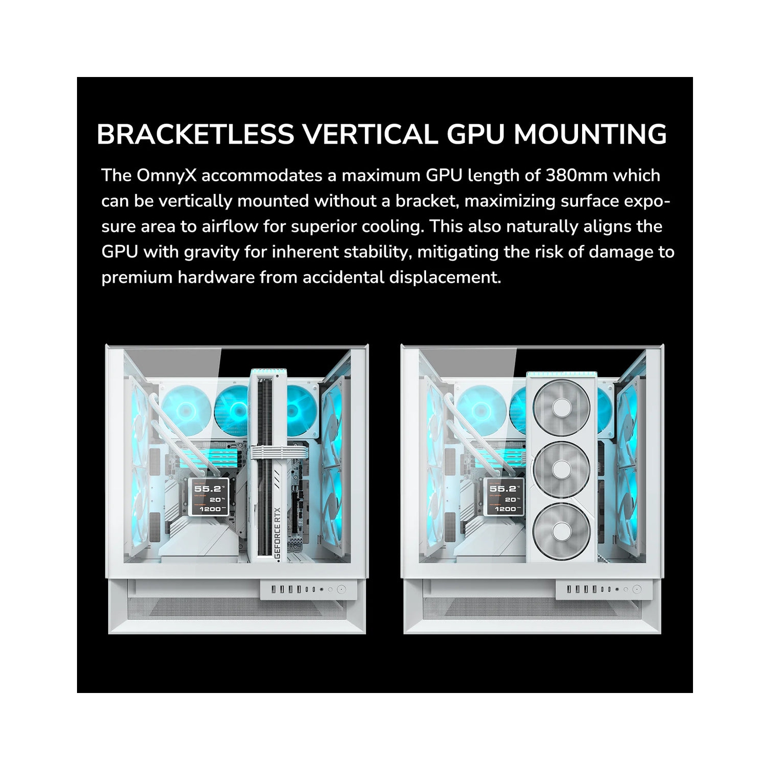 Cougar OmnyX RGB Mid Tower ATX Computer Case, Tempered Glass Side Panel, 4 x 160mm ARGB Fans Pre-Installed, White