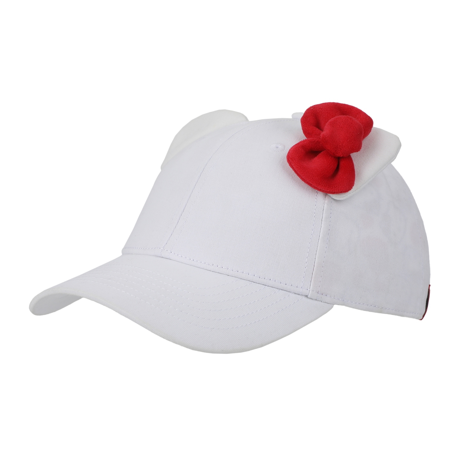 Casquette ajustable traditionnelle blanche Hello Kitty 3D avec boucle et oreilles pour femmes
