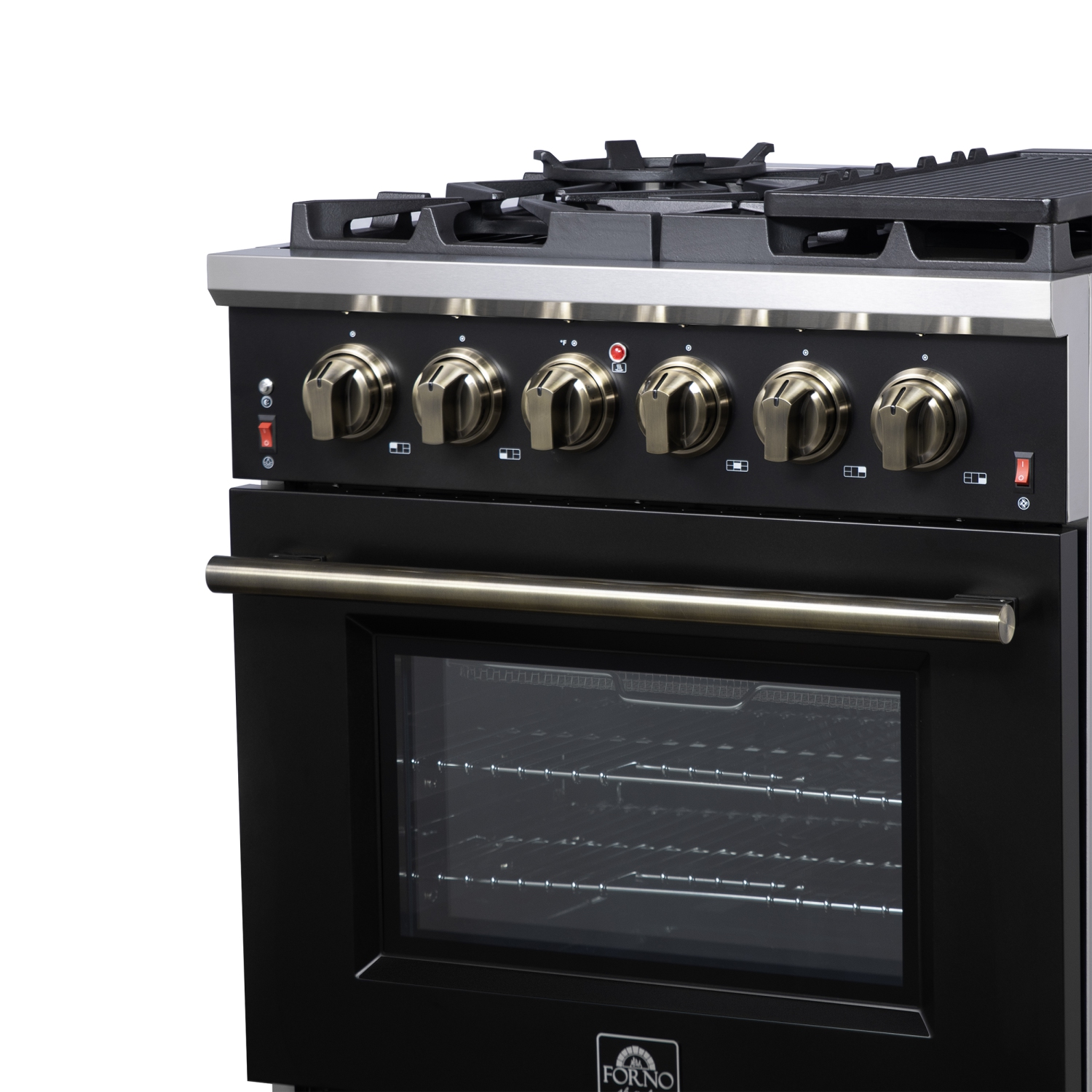 Forno Massimo 30-Inch Black Freestanding Gas Range, 4 Burners, True Convection Oven