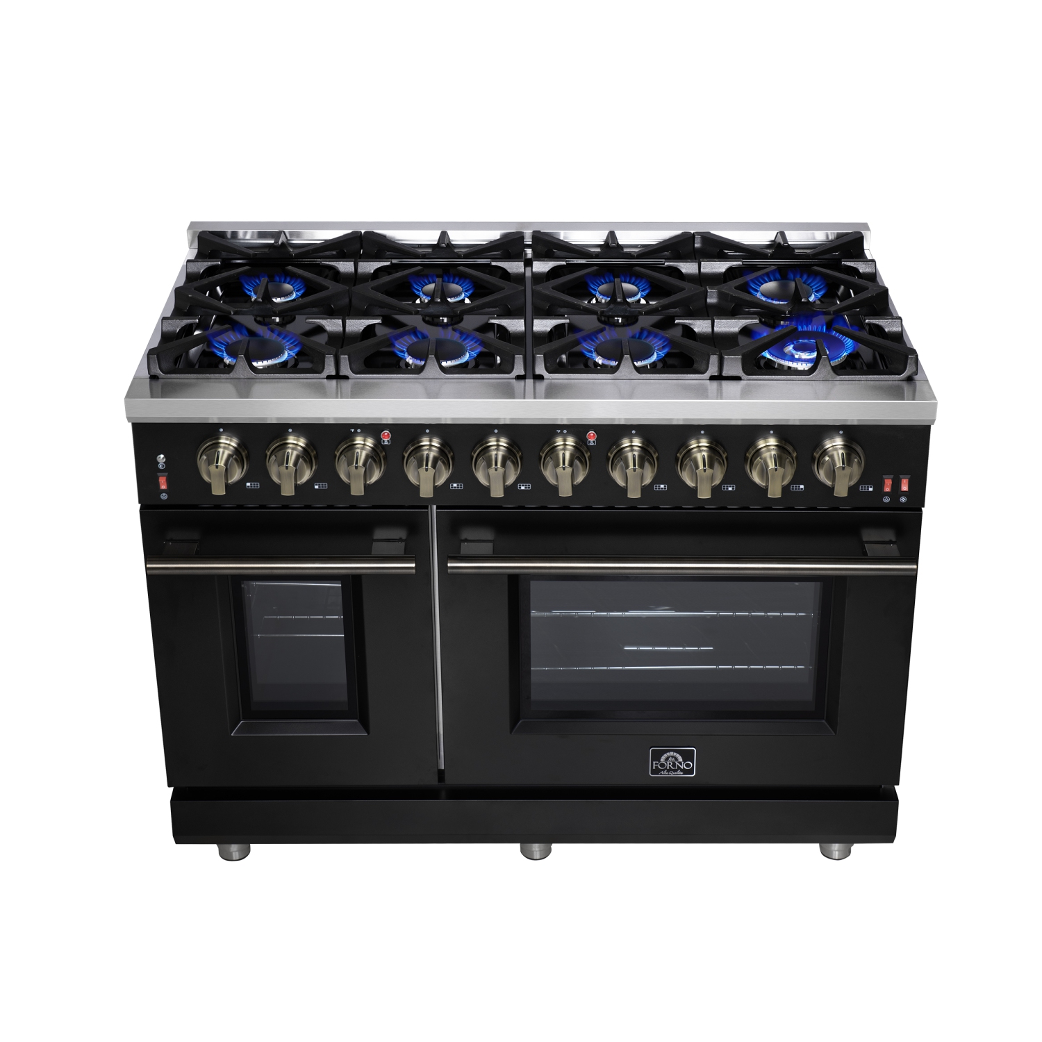 Forno Massimo 48-Inch Black Freestanding Gas Range, 8 Burners, True Convection Oven