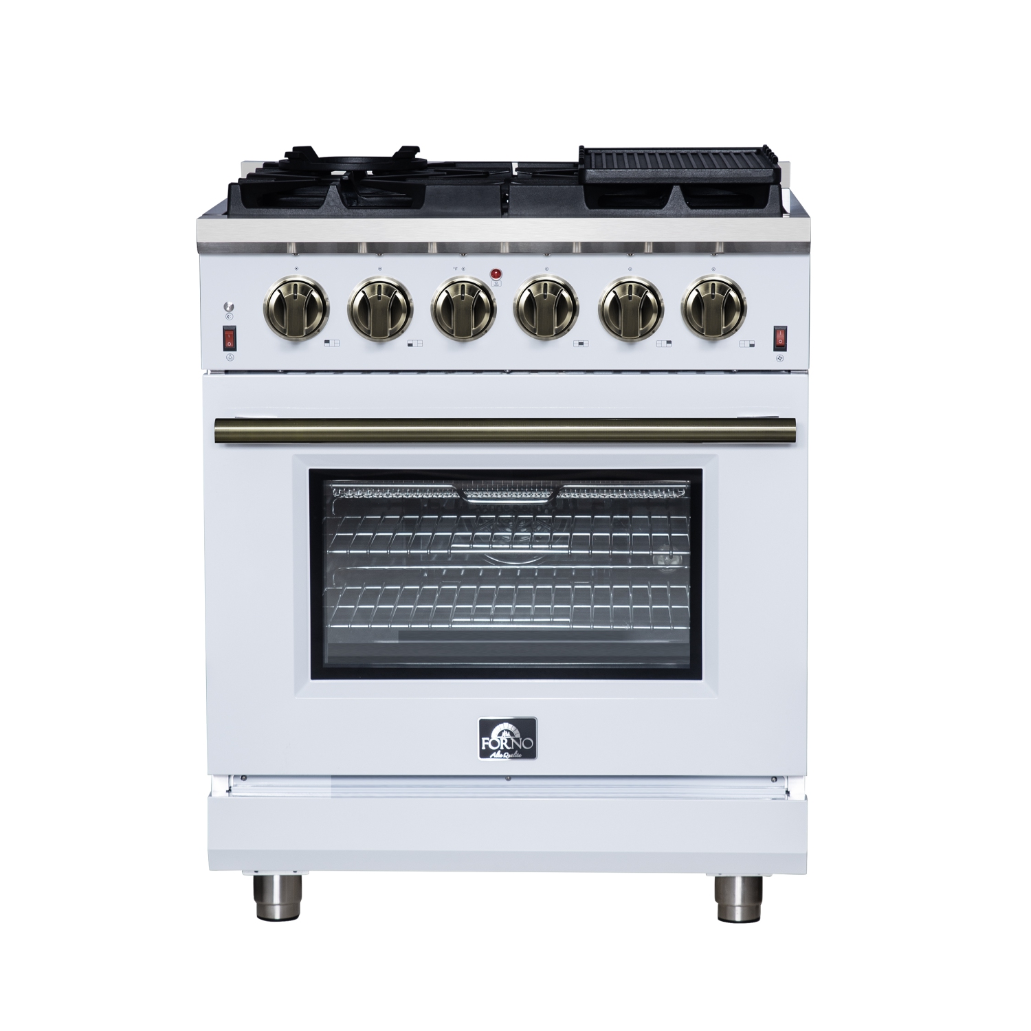 Forno Massimo – Cuisinière à gaz autonome blanche de 30&nbsp;po, 4 brûleurs, four à convection véritable