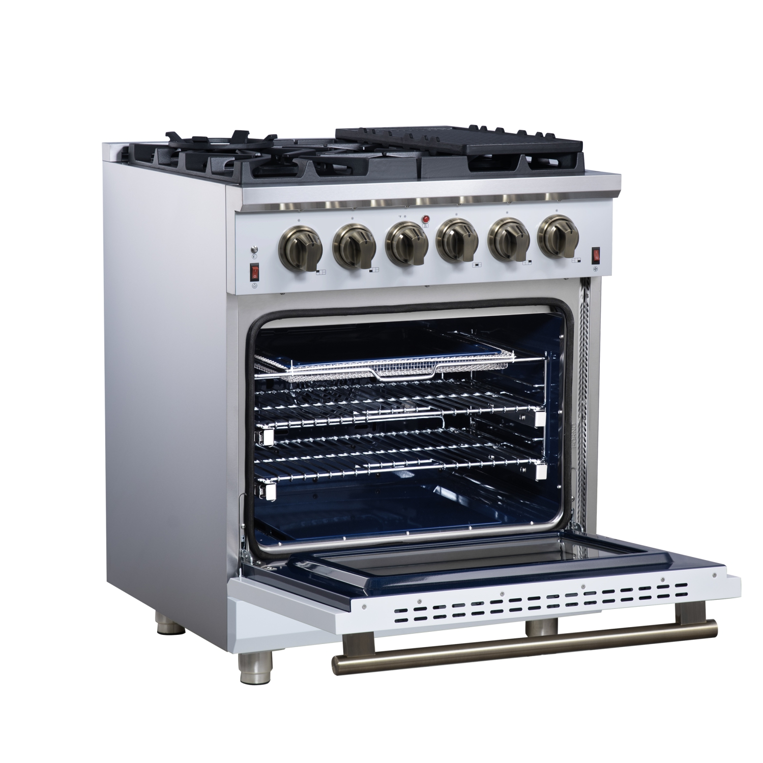 Forno Massimo – Cuisinière à gaz autonome blanche de 30 po, 4 brûleurs, four à convection véritable