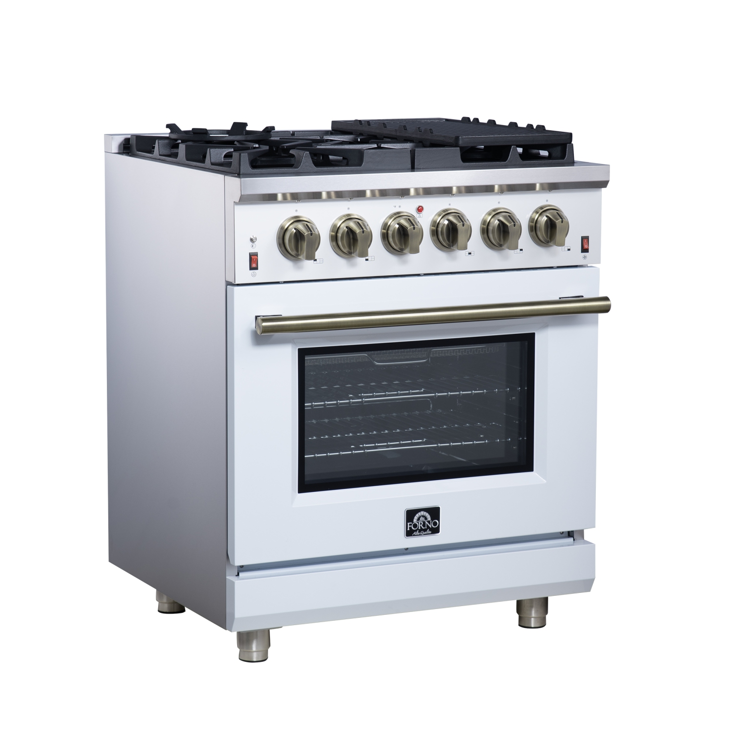 Forno Massimo – Cuisinière à gaz autonome blanche de 30 po, 4 brûleurs, four à convection véritable
