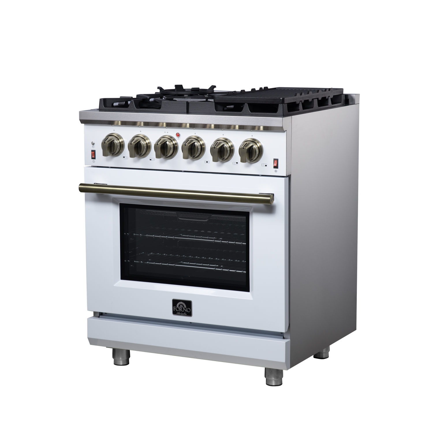 Forno Massimo – Cuisinière à gaz autonome blanche de 30 po, 4 brûleurs, four à convection véritable