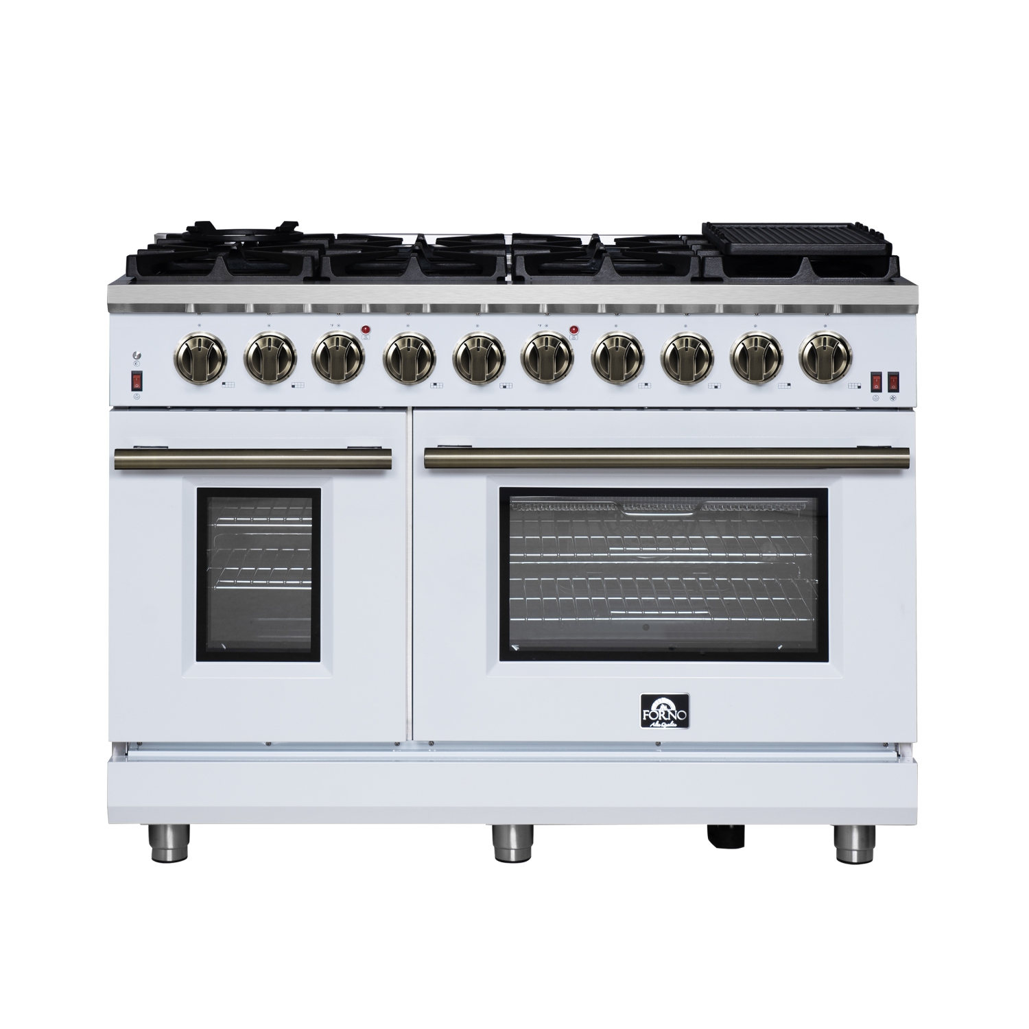 Forno Massimo – Cuisinière à gaz autonome blanche de 48&nbsp;po, 8 brûleurs, four à convection véritable