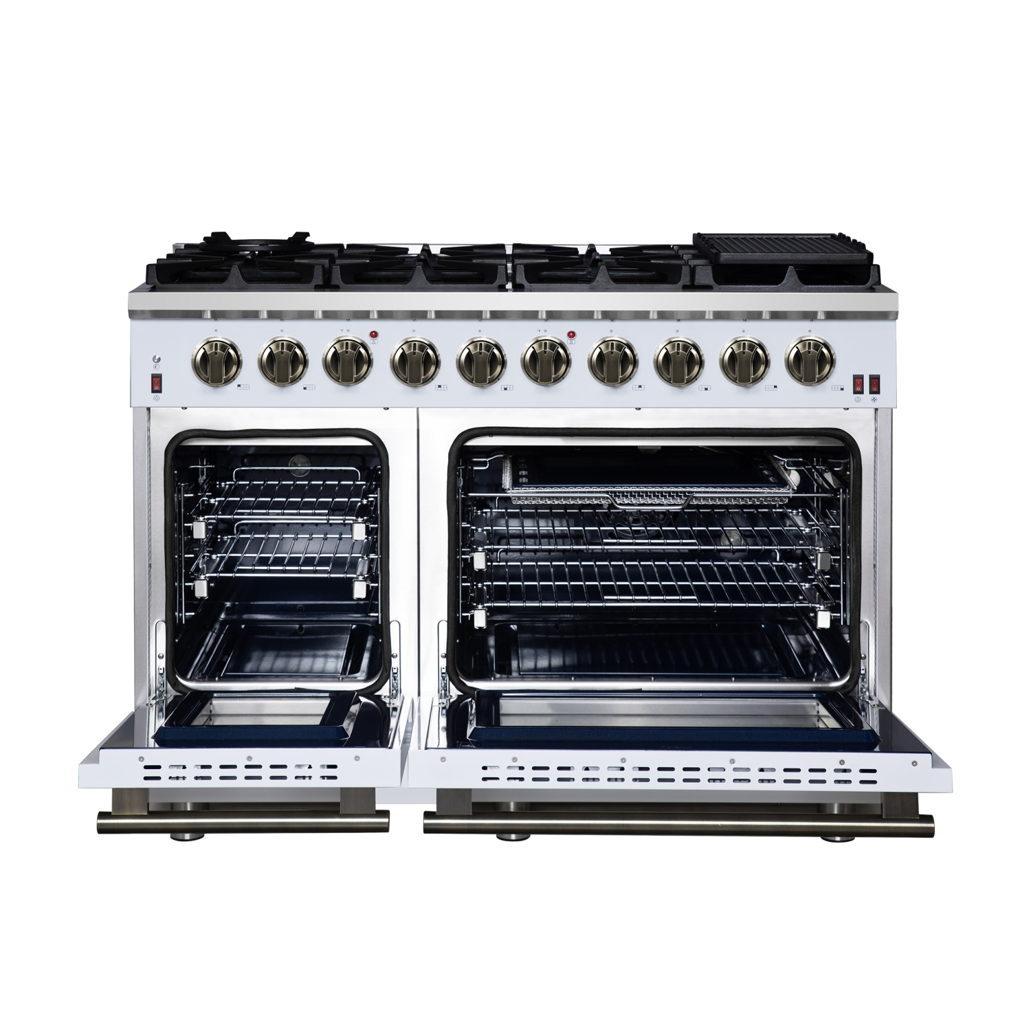 Forno Massimo – Cuisinière à gaz autonome blanche de 48 po, 8 brûleurs, four à convection véritable