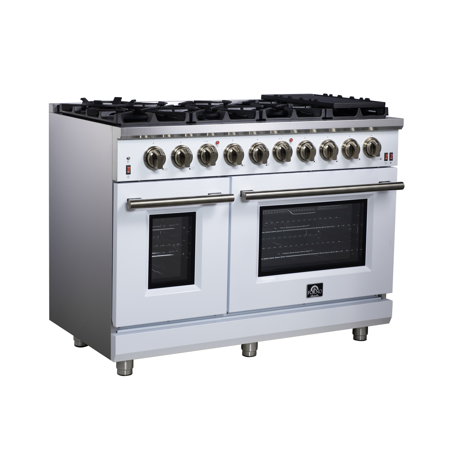 Forno Massimo – Cuisinière à gaz autonome blanche de 48 po, 8 brûleurs, four à convection véritable