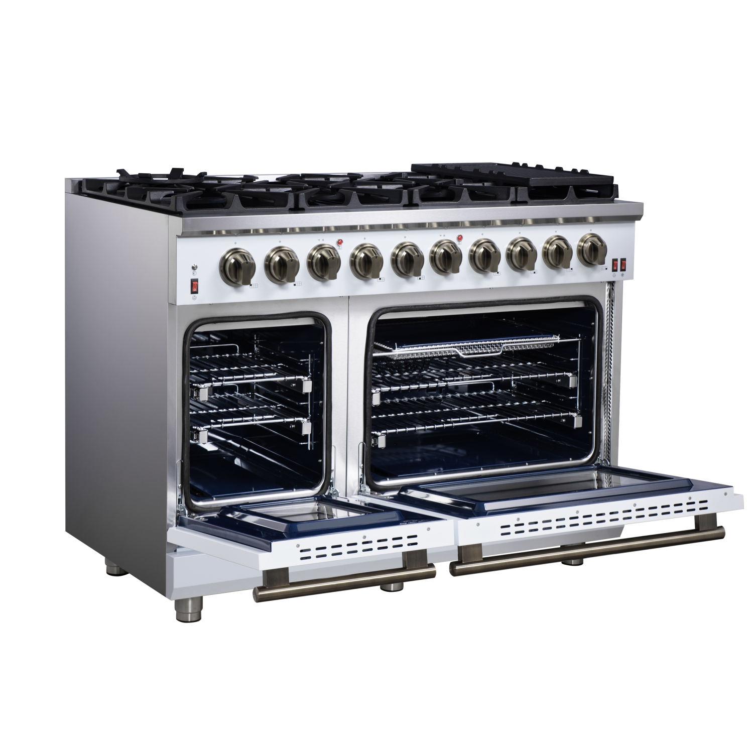 Forno Massimo – Cuisinière à gaz autonome blanche de 48 po, 8 brûleurs, four à convection véritable