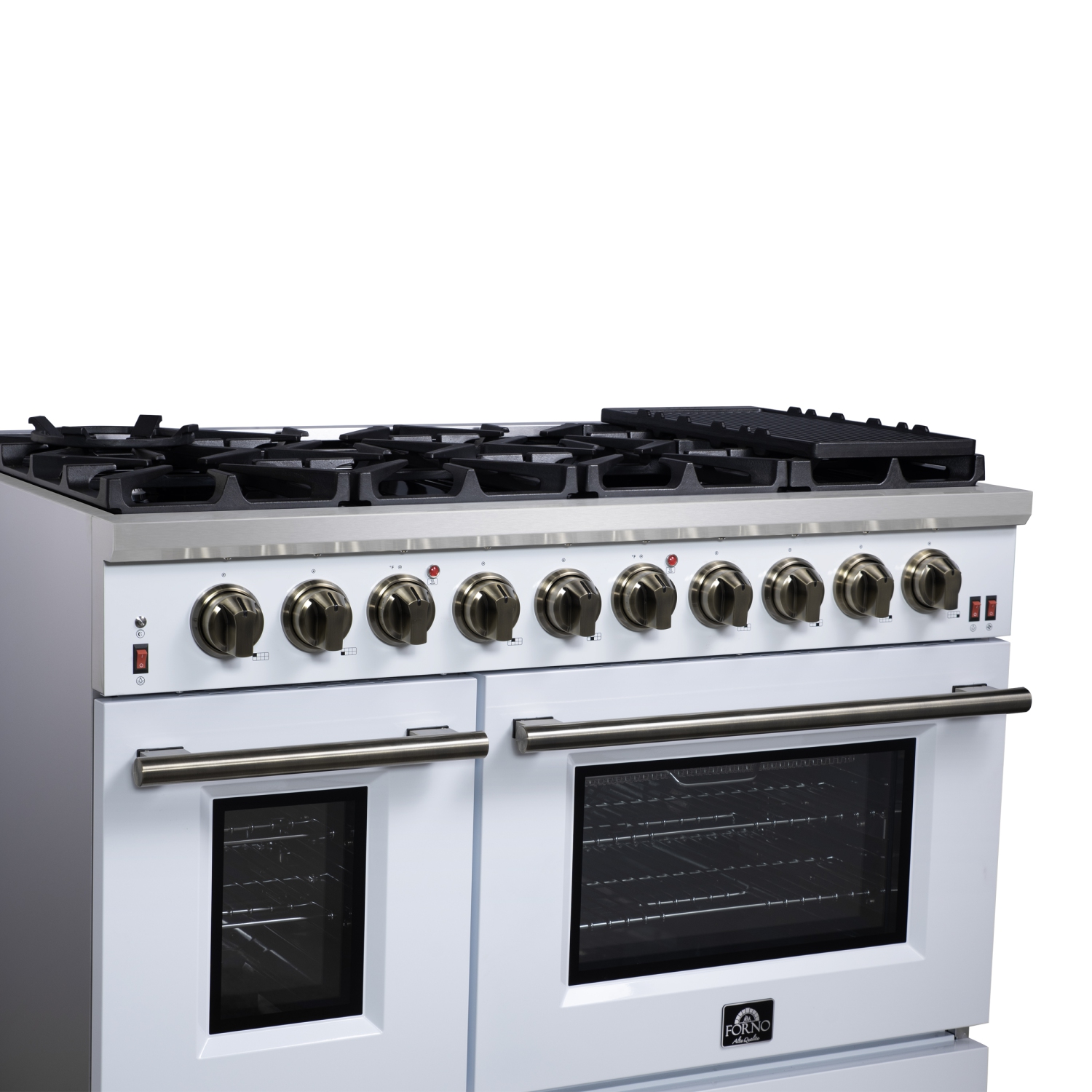 Forno Massimo – Cuisinière à gaz autonome blanche de 48 po, 8 brûleurs, four à convection véritable