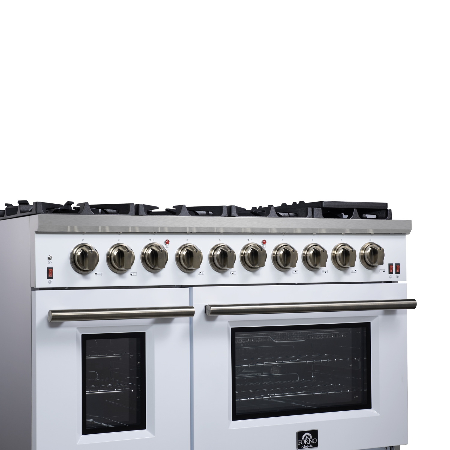 Forno Massimo – Cuisinière à gaz autonome blanche de 48 po, 8 brûleurs, four à convection véritable