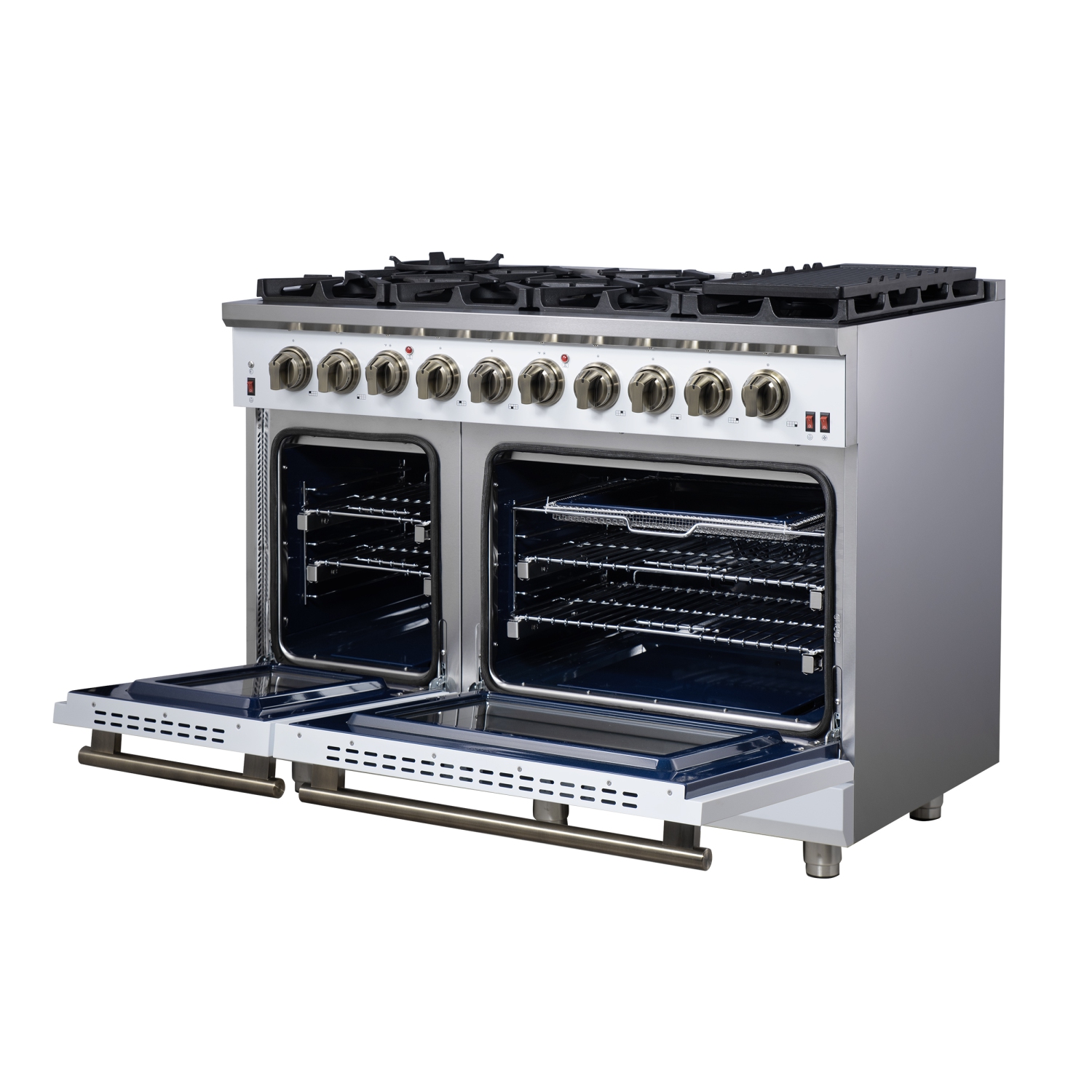 Forno Massimo – Cuisinière à gaz autonome blanche de 48 po, 8 brûleurs, four à convection véritable