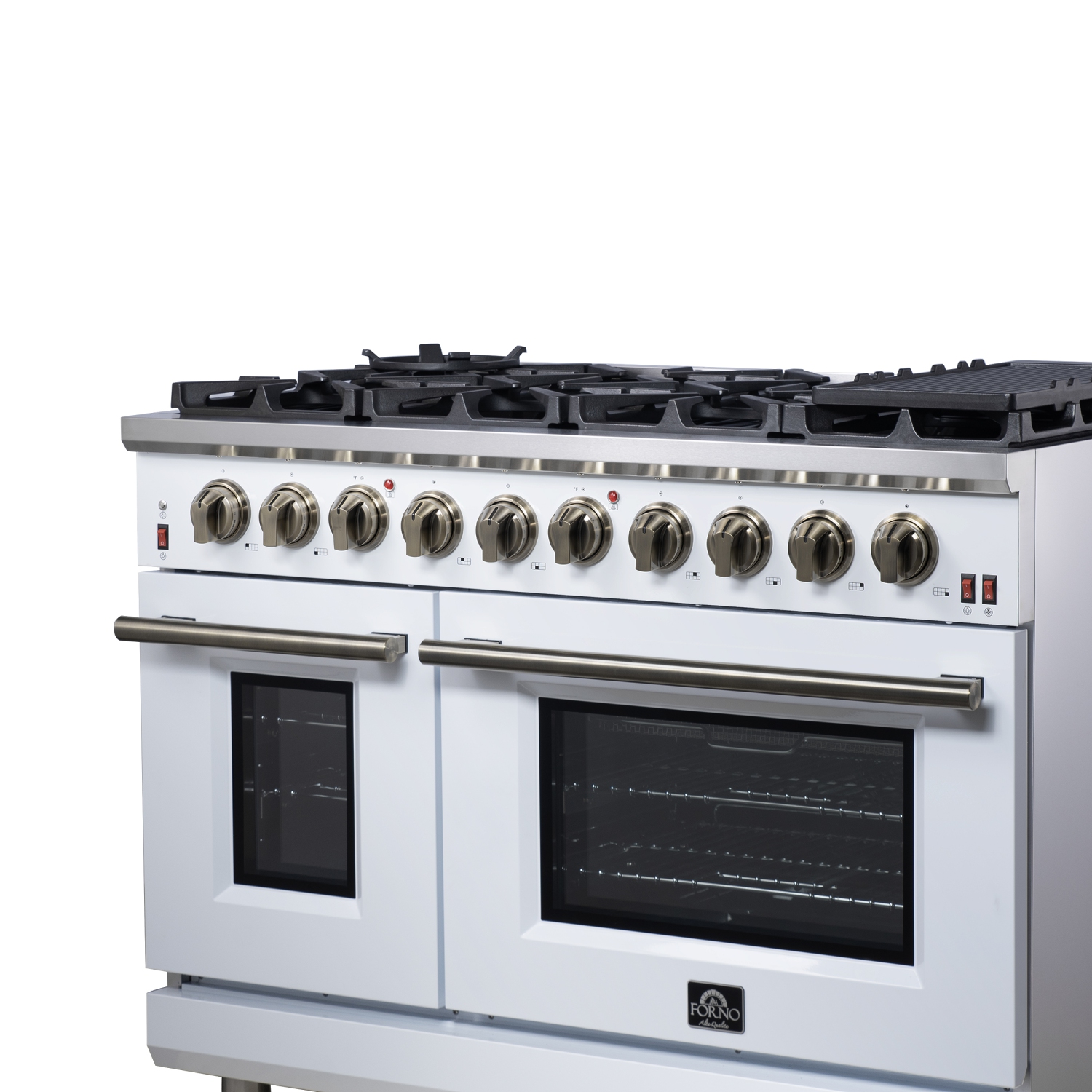 Forno Massimo – Cuisinière à gaz autonome blanche de 48 po, 8 brûleurs, four à convection véritable
