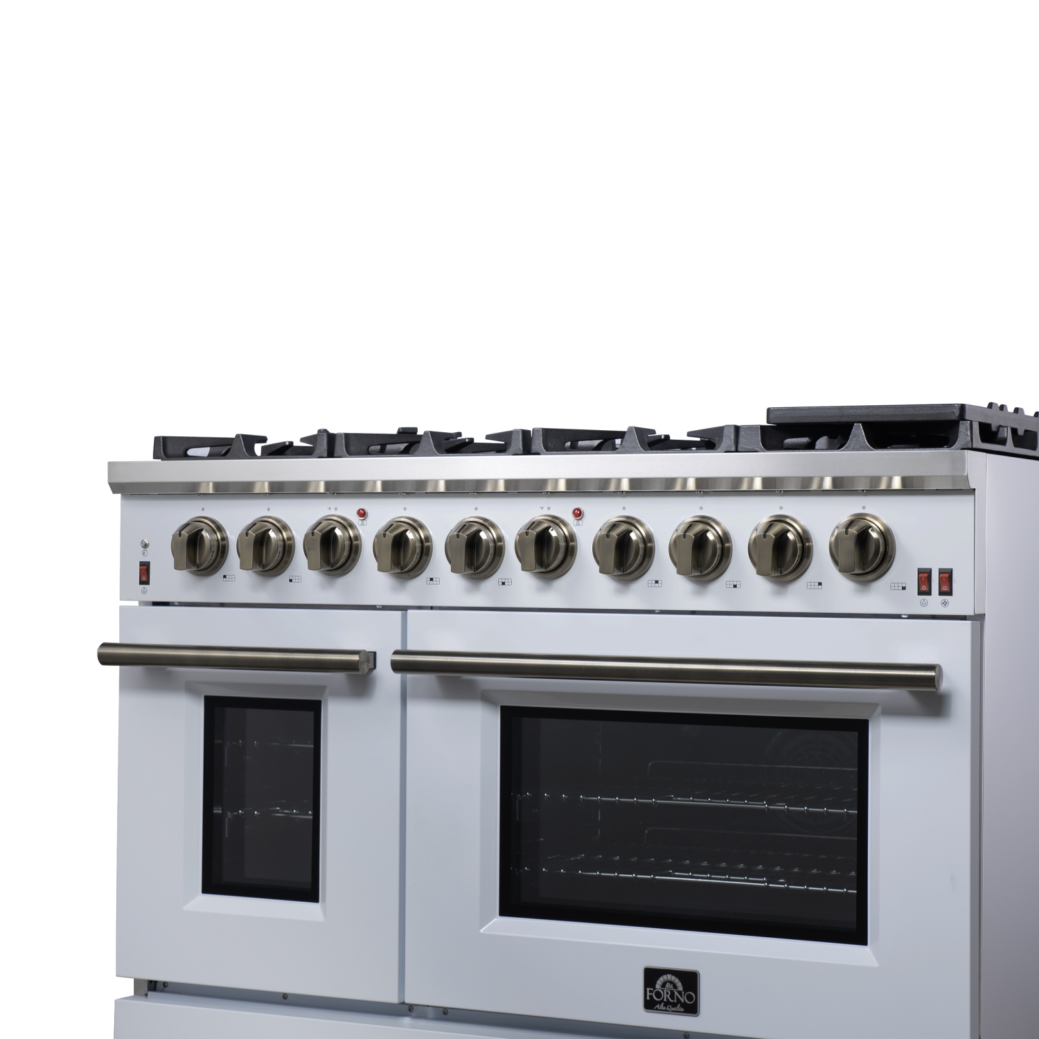 Forno Massimo – Cuisinière à gaz autonome blanche de 48 po, 8 brûleurs, four à convection véritable