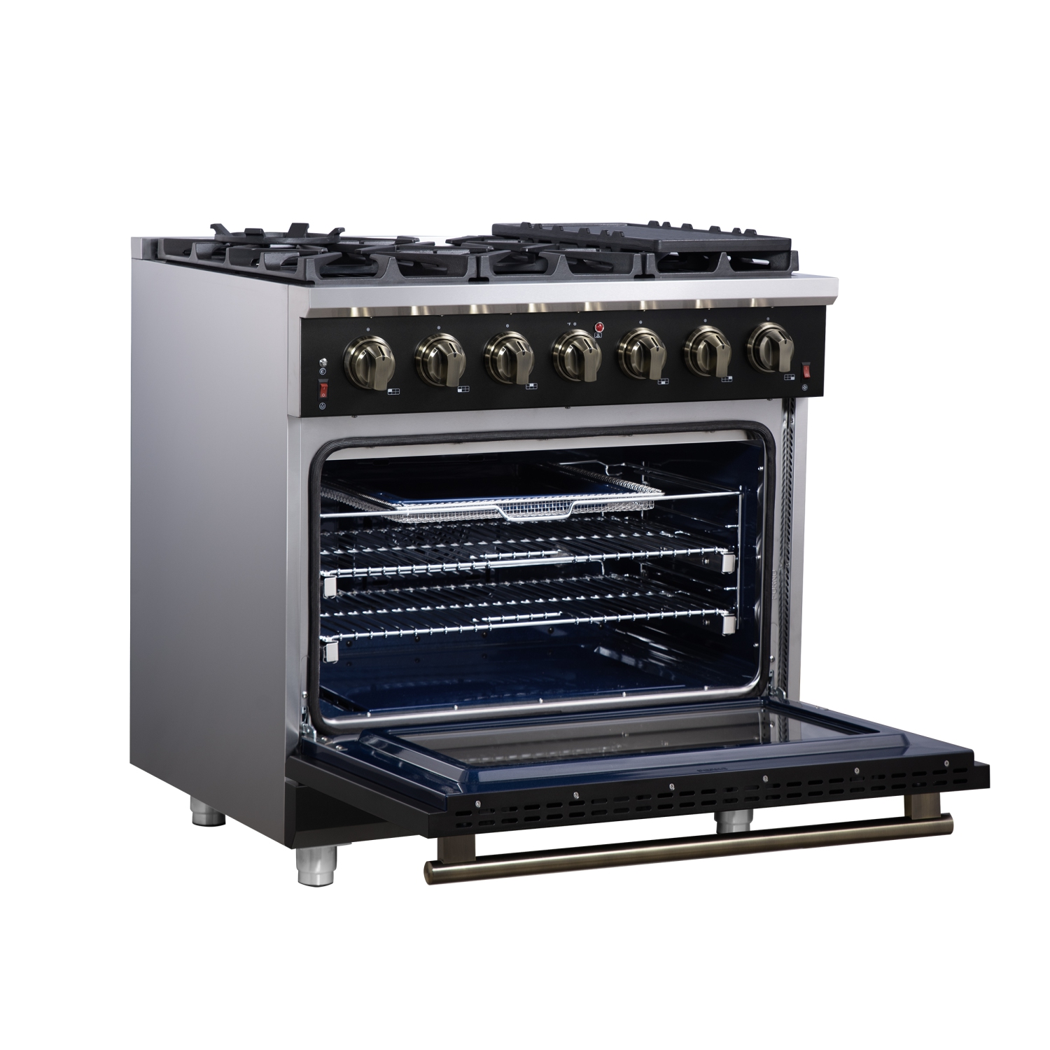 Forno Massimo – Cuisinière au gaz autonome noir de 36 po, 6 brûleurs scellés, four à convection, écoénergétique