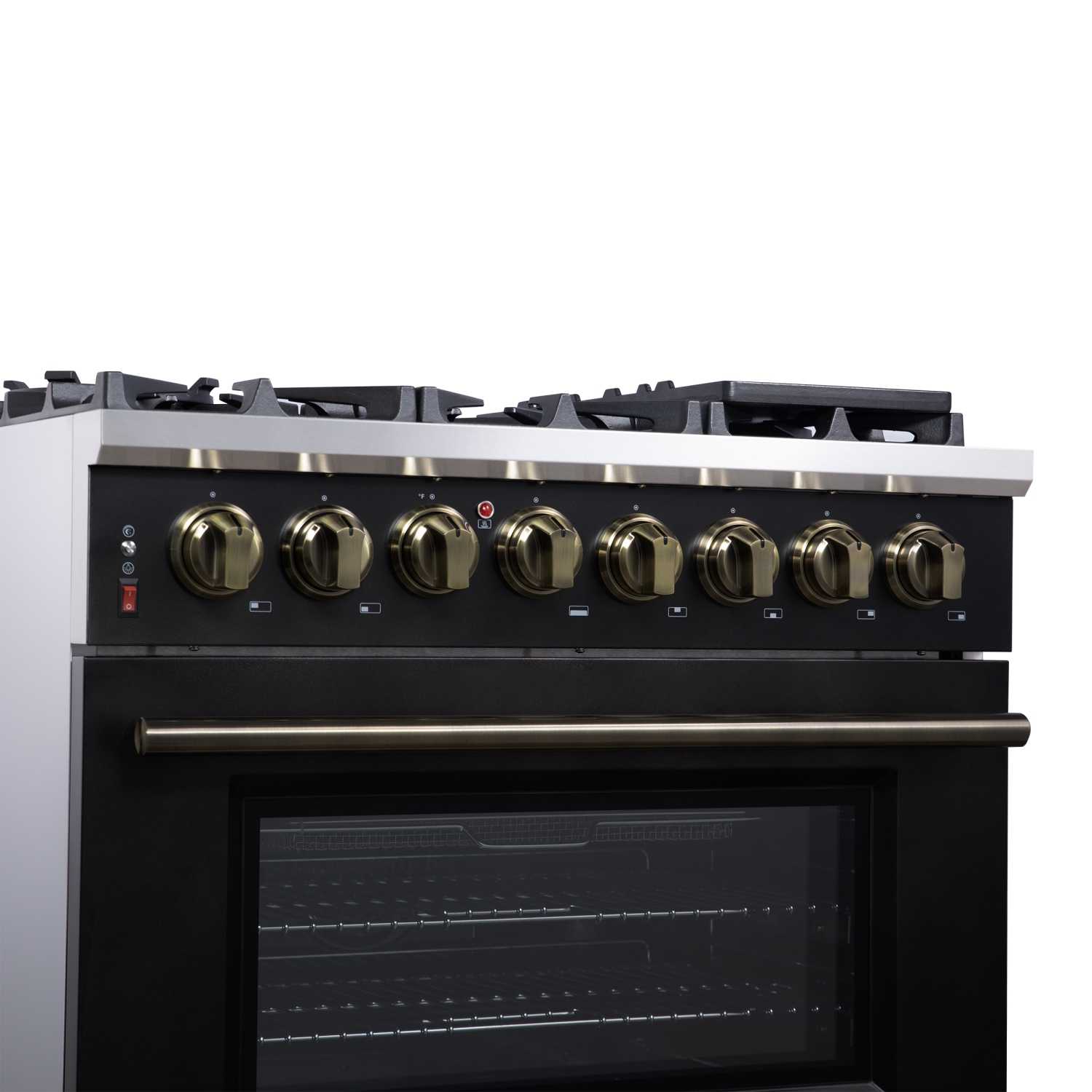 Forno Massimo – Cuisinière biénergie autonome 36 po noir avec accessoires en laiton antique, 6 brûleurs, 5,36 pi3 avec Four à convection