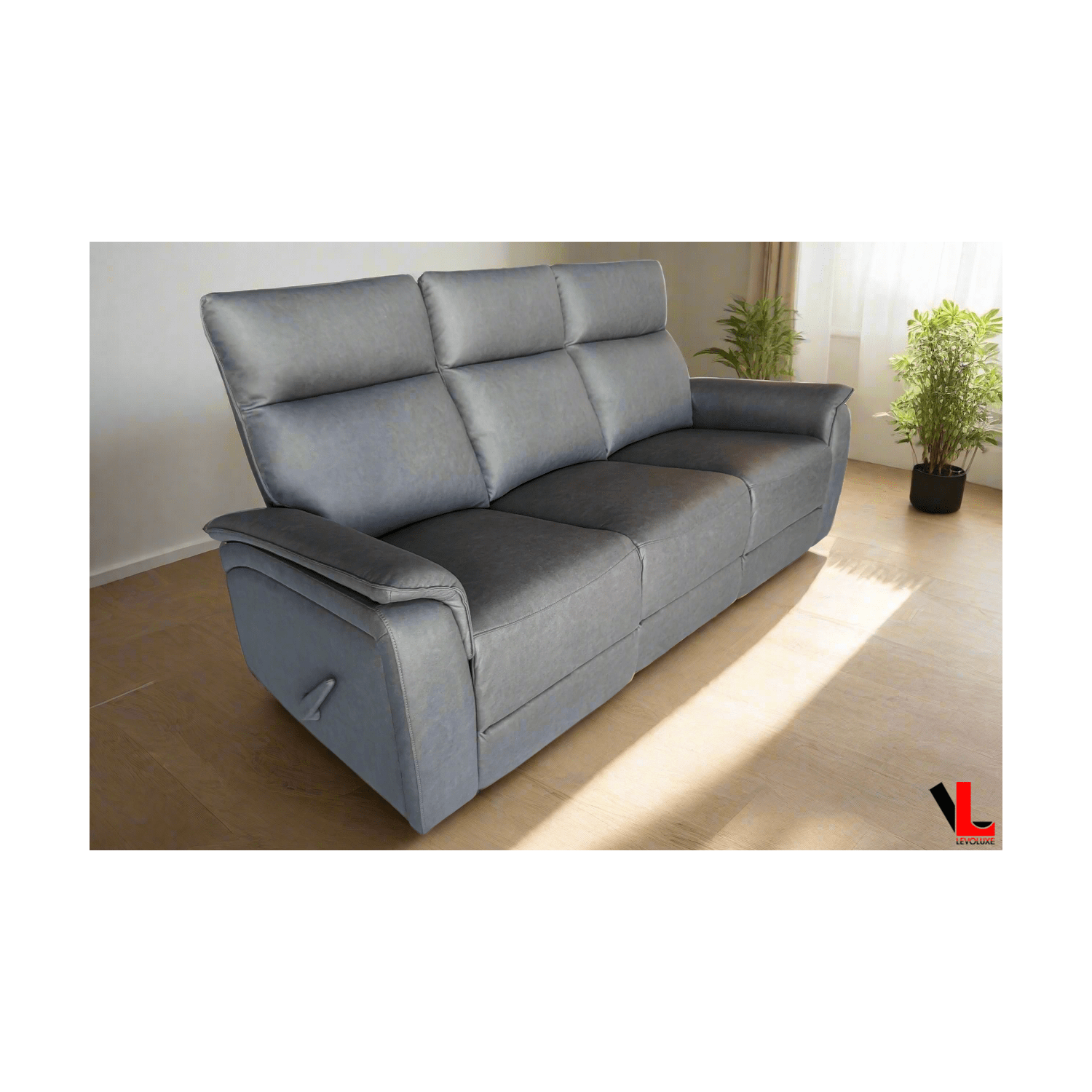 Sofa inclinable à 3 places de 78&nbsp;po Sereno de Levoluxe, couleur fumée Jaxxon