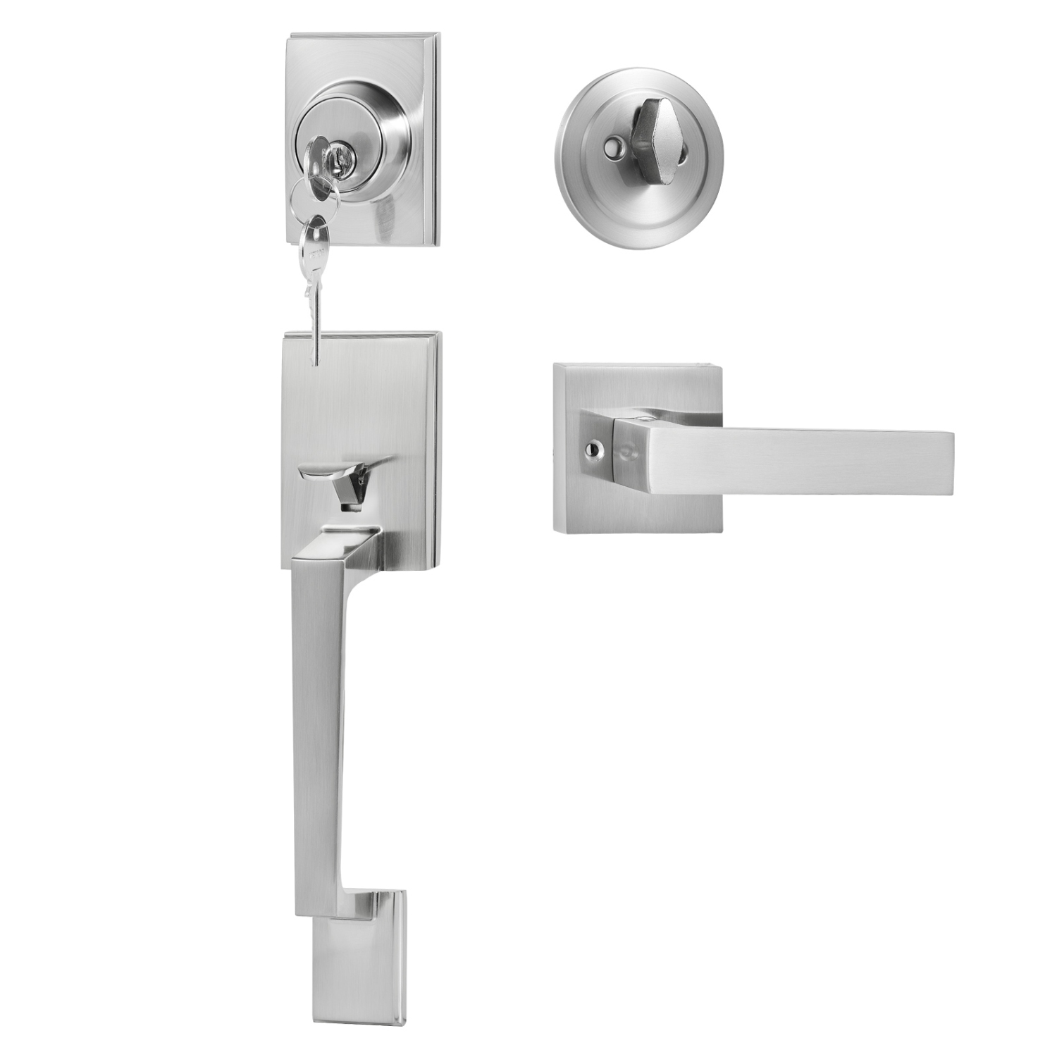 VEVOR Front Door Handle and Deadbolt Set, Square Entry Handle Set with Lever, Single Cylinder, Adjustable Hole Space, Reversible for Right and Left