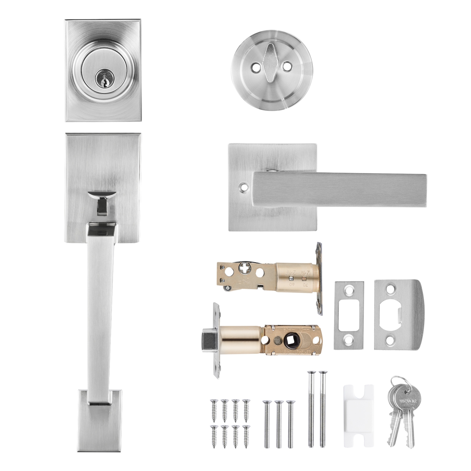 VEVOR Front Door Handle and Deadbolt Set, Square Entry Handle Set with Lever, Single Cylinder, Adjustable Hole Space, Reversible for Right and Left