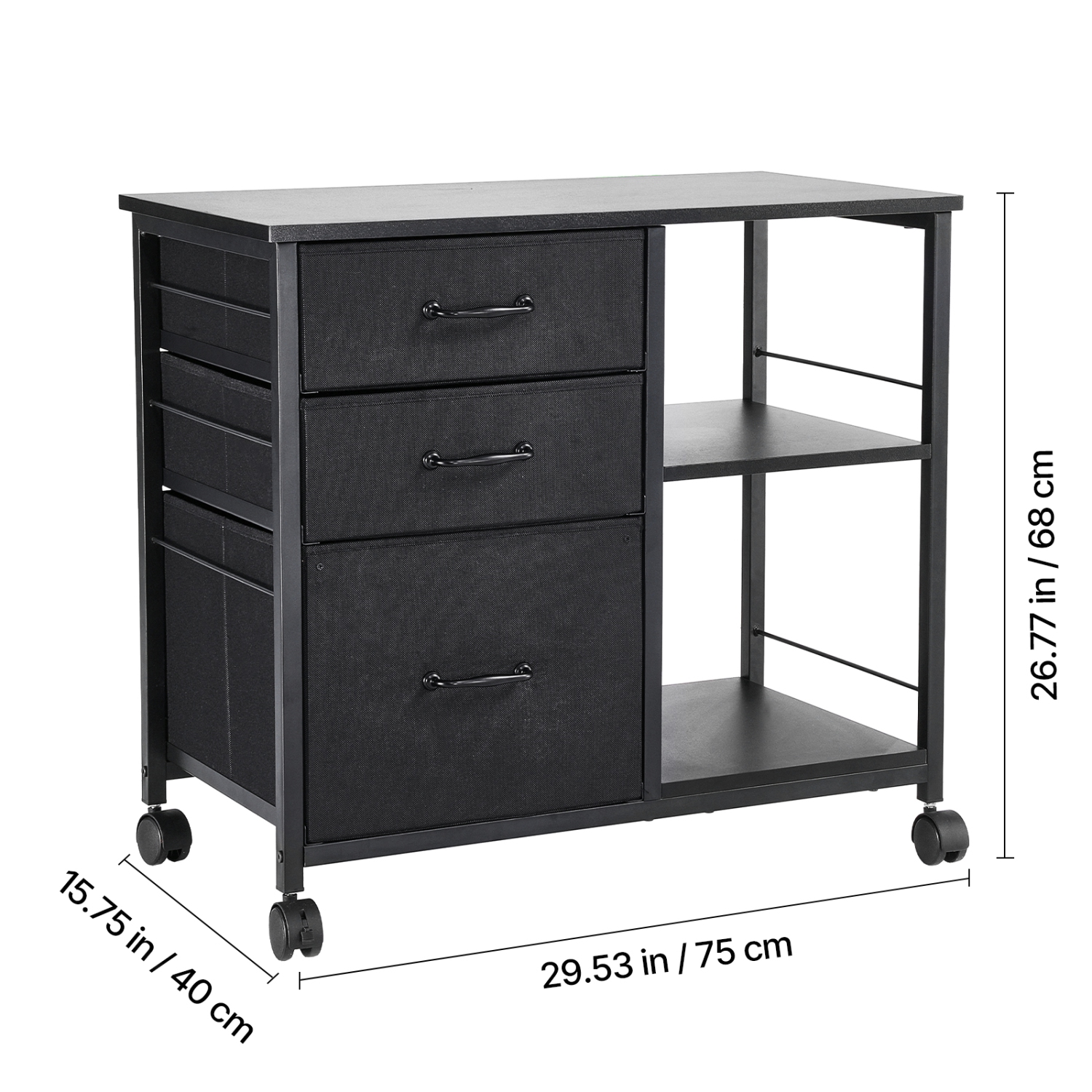 Classeur en métal à 3 tiroirs en tissu VEVOR, classeur mobile à 2 tablettes ouvertes, classeurs verticaux en bois à roulettes pour format lettre, A4,