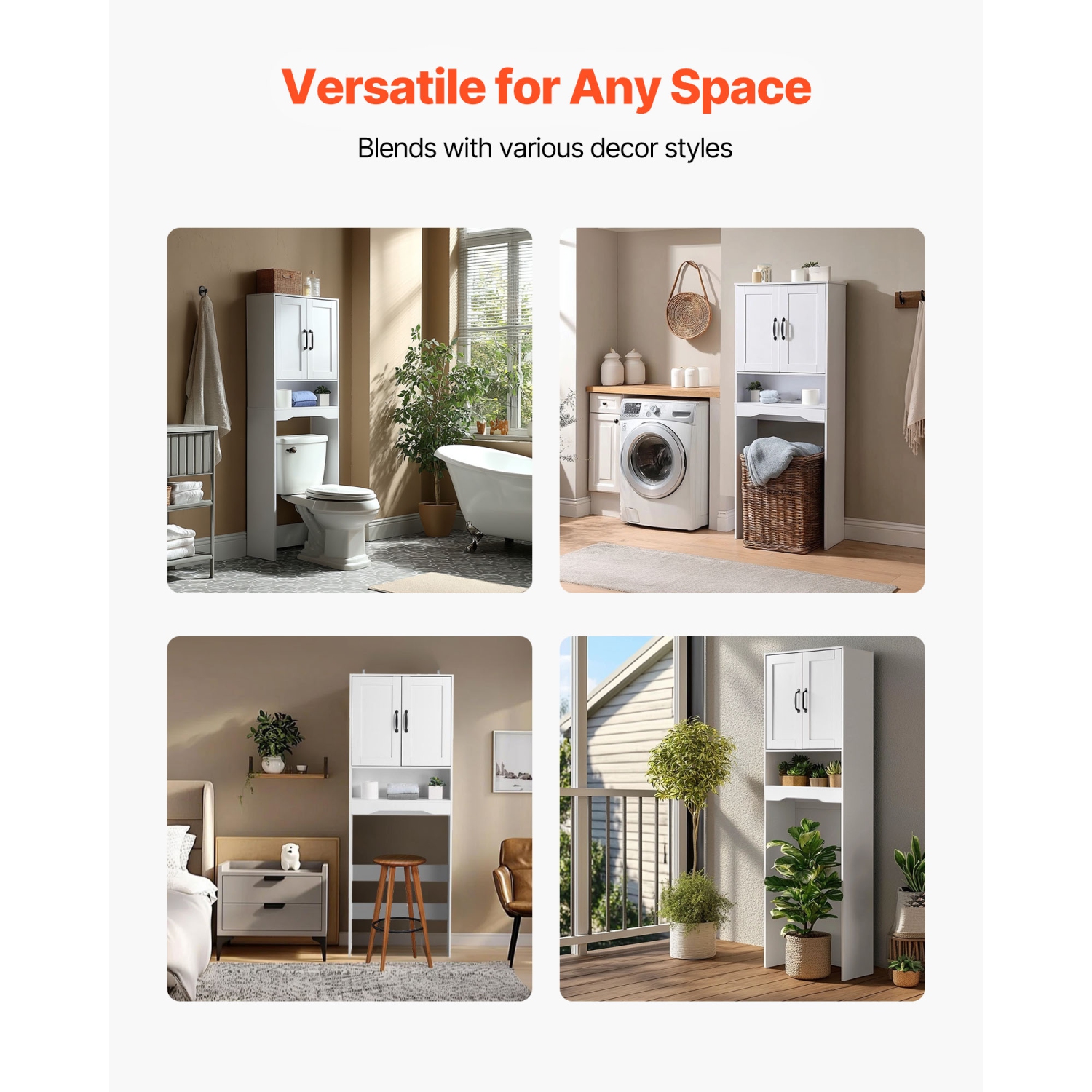 VEVOR 65 in Height Over The Toilet Storage Cabinet, Bathroom Storage Organizer with Double Door and Adjustable Shelf, Bathroom Space Saver Organizer