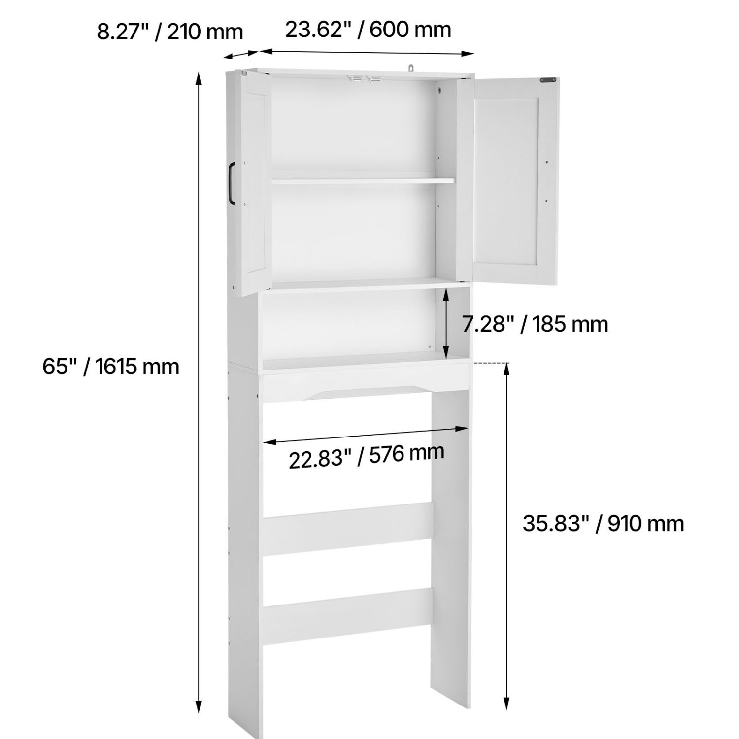 VEVOR 65 in Height Over The Toilet Storage Cabinet, Bathroom Storage Organizer with Double Door and Adjustable Shelf, Bathroom Space Saver Organizer