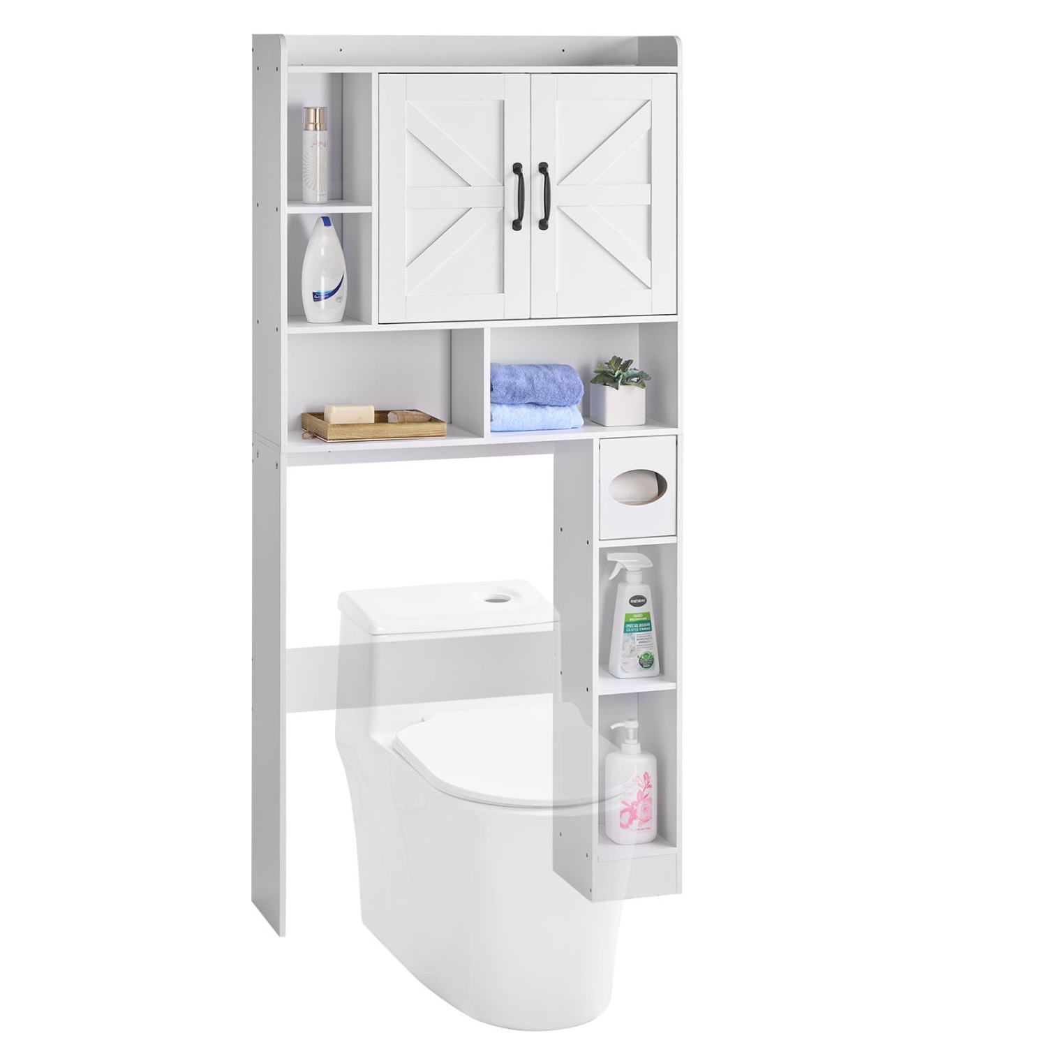 VEVOR 66.14 in Height Over The Toilet Storage Cabinet, Bathroom Storage Organizer with Double Door and Adjustable Shelf, Bathroom Space Saver