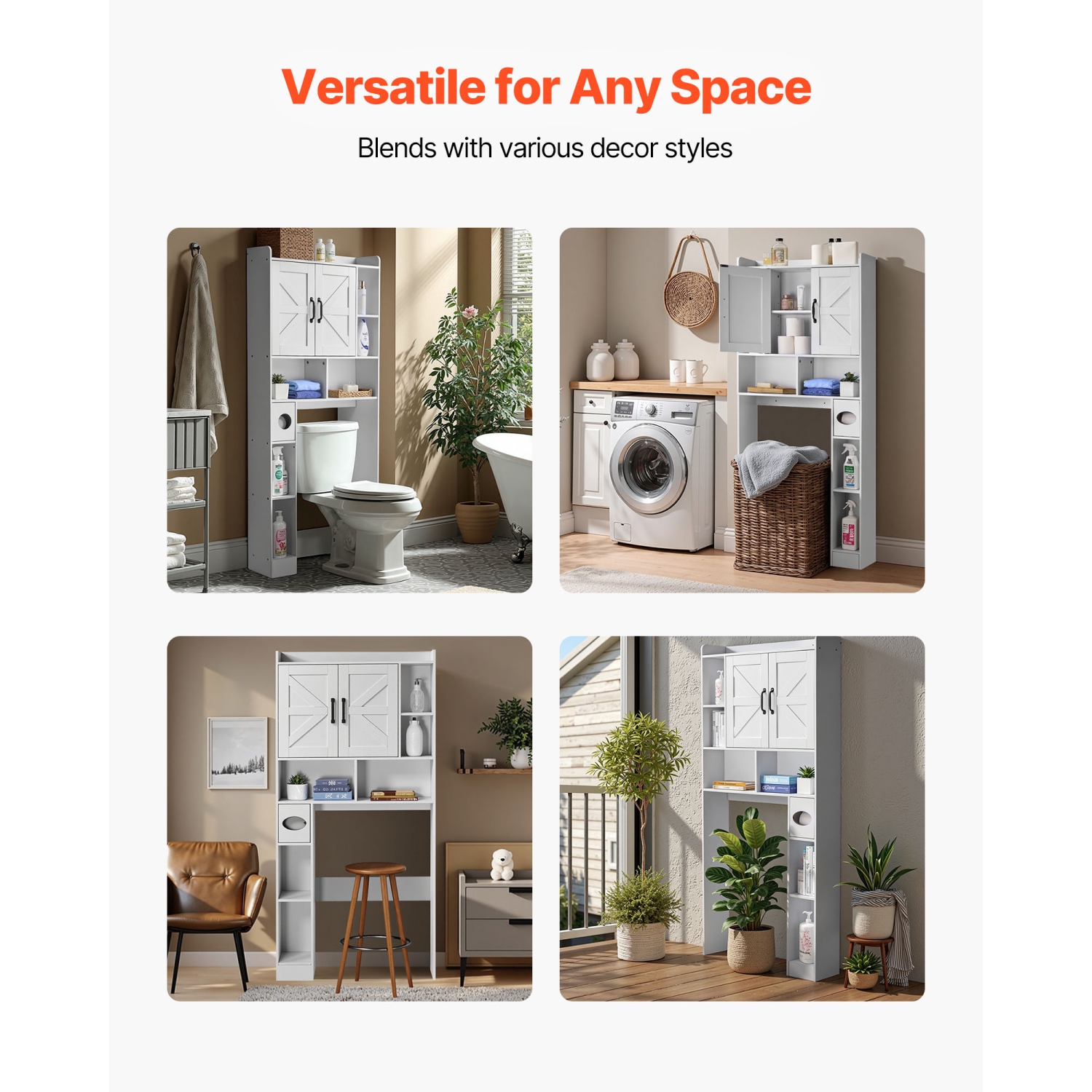 VEVOR 66.14 in Height Over The Toilet Storage Cabinet, Bathroom Storage Organizer with Double Door and Adjustable Shelf, Bathroom Space Saver