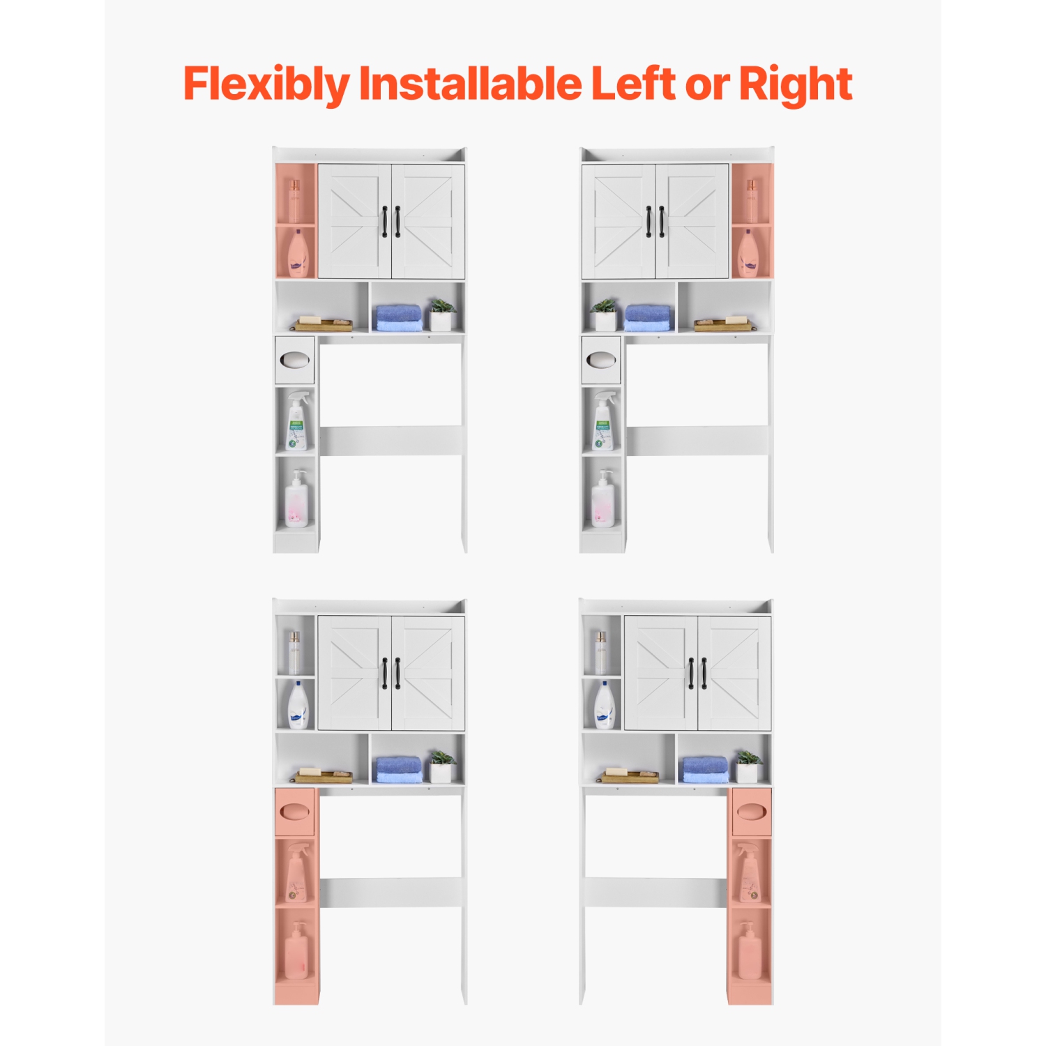 VEVOR 66.14 in Height Over The Toilet Storage Cabinet, Bathroom Storage Organizer with Double Door and Adjustable Shelf, Bathroom Space Saver