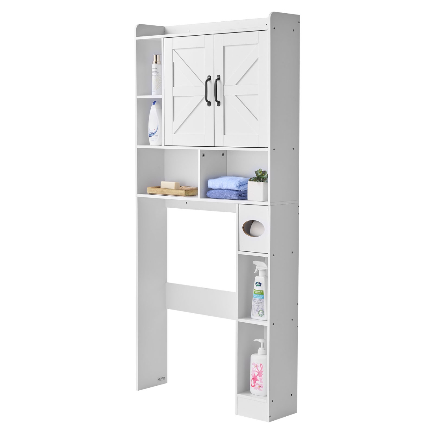 VEVOR 66.14 in Height Over The Toilet Storage Cabinet, Bathroom Storage Organizer with Double Door and Adjustable Shelf, Bathroom Space Saver