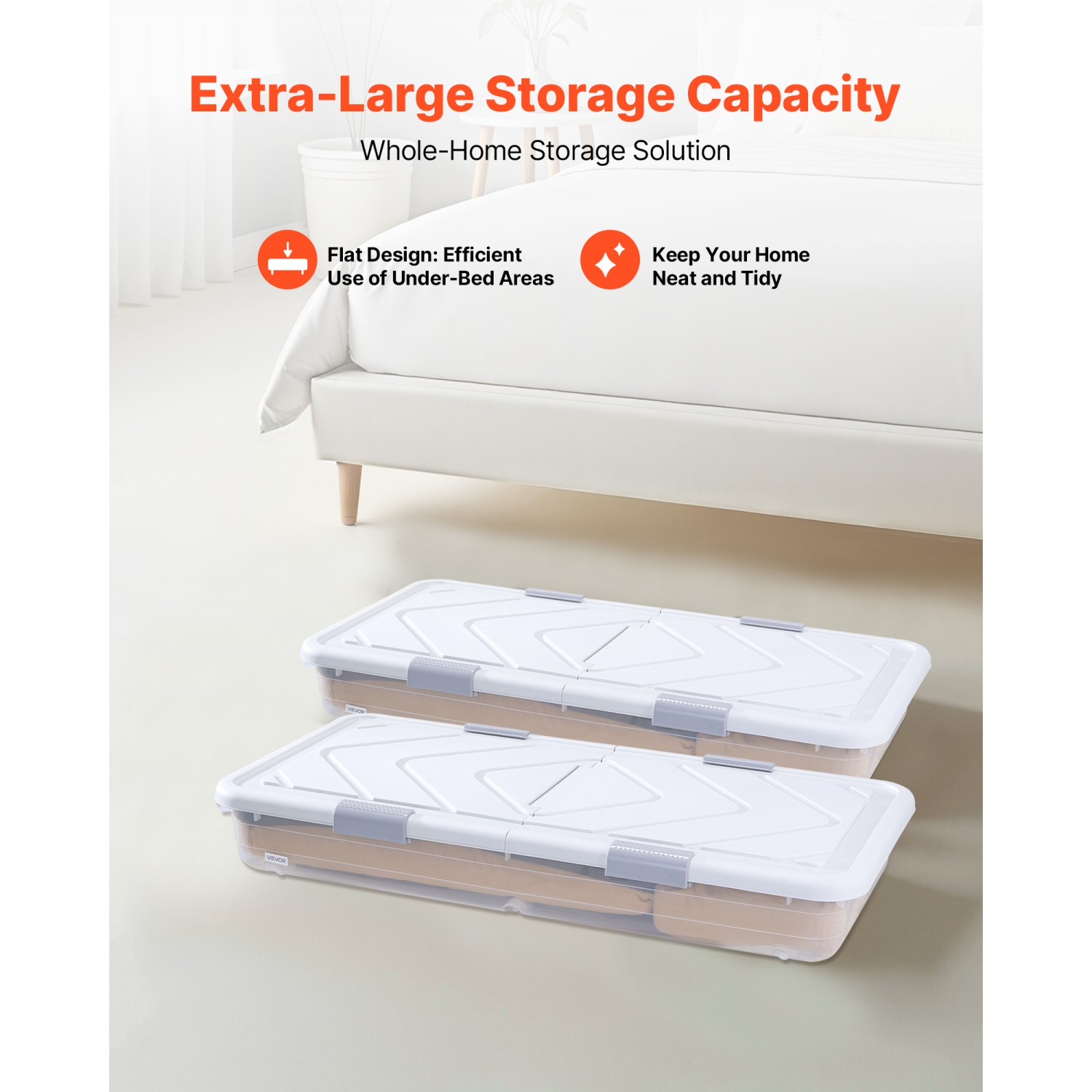 VEVOR 39.8 x 20.1 x 5.9 inch Under Bed Storage with Wheels, Underbed Shoes Organizer with Lid & Gray Latch, Rolling Under the Bed Storage Bins for