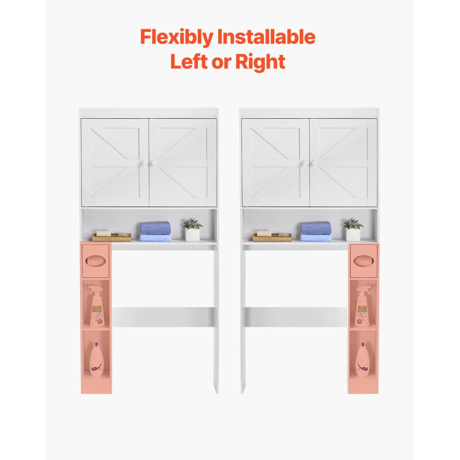 VEVOR 67.44 in Height Over The Toilet Storage Cabinet, Bathroom Storage Organizer with Double Door and Adjustable Shelf, Bathroom Space Saver