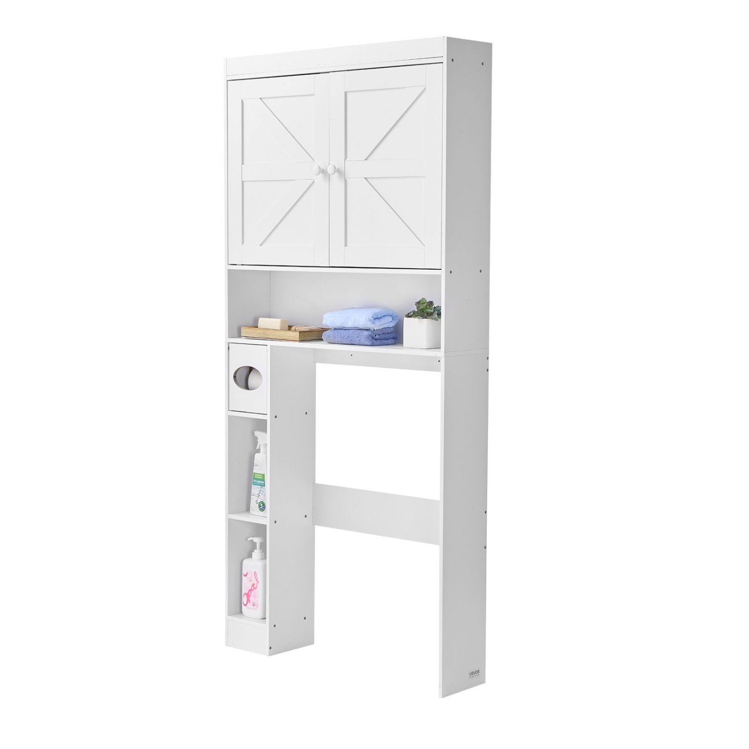 VEVOR 67.44 in Height Over The Toilet Storage Cabinet, Bathroom Storage Organizer with Double Door and Adjustable Shelf, Bathroom Space Saver